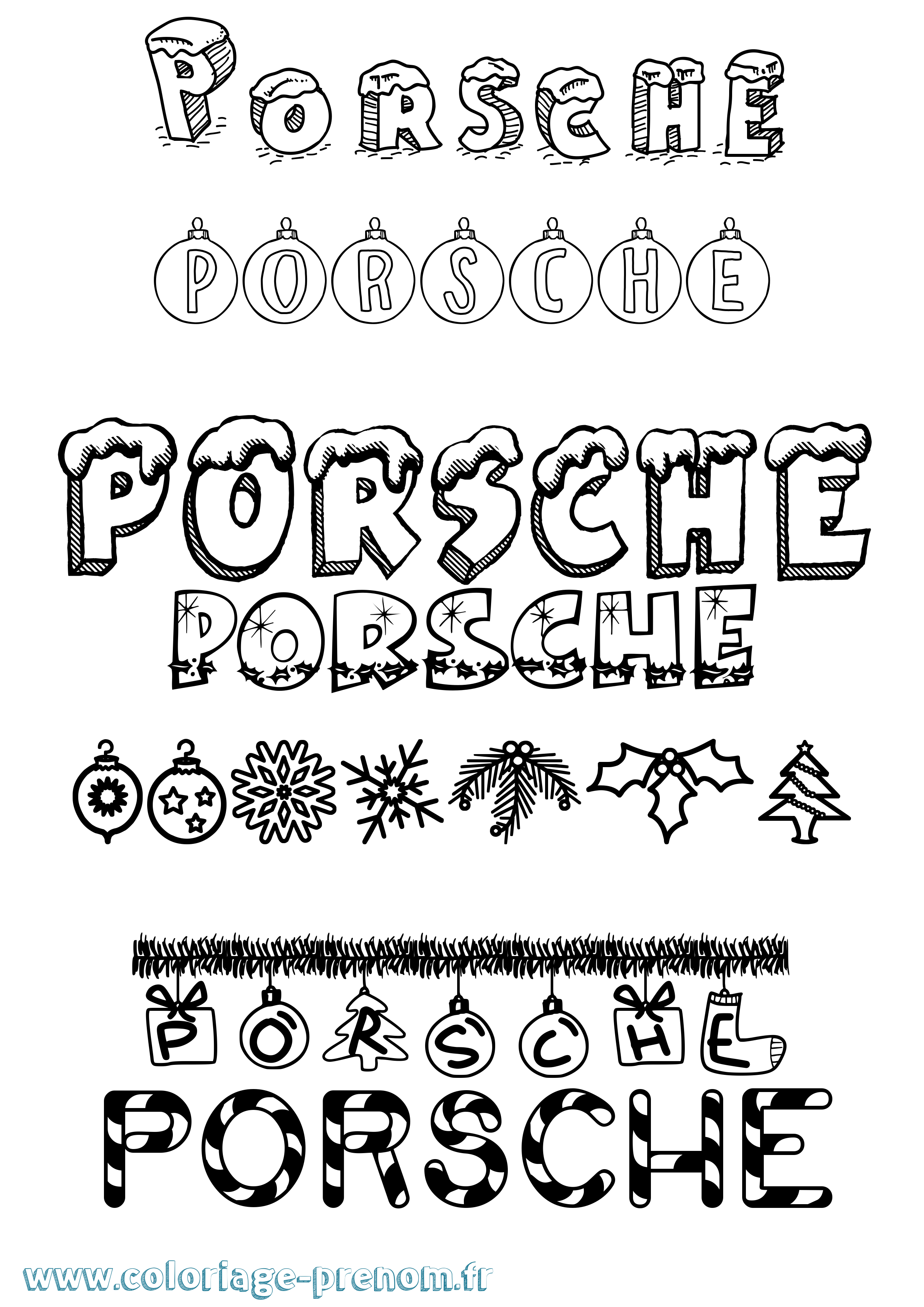 Coloriage prénom Porsche Noël