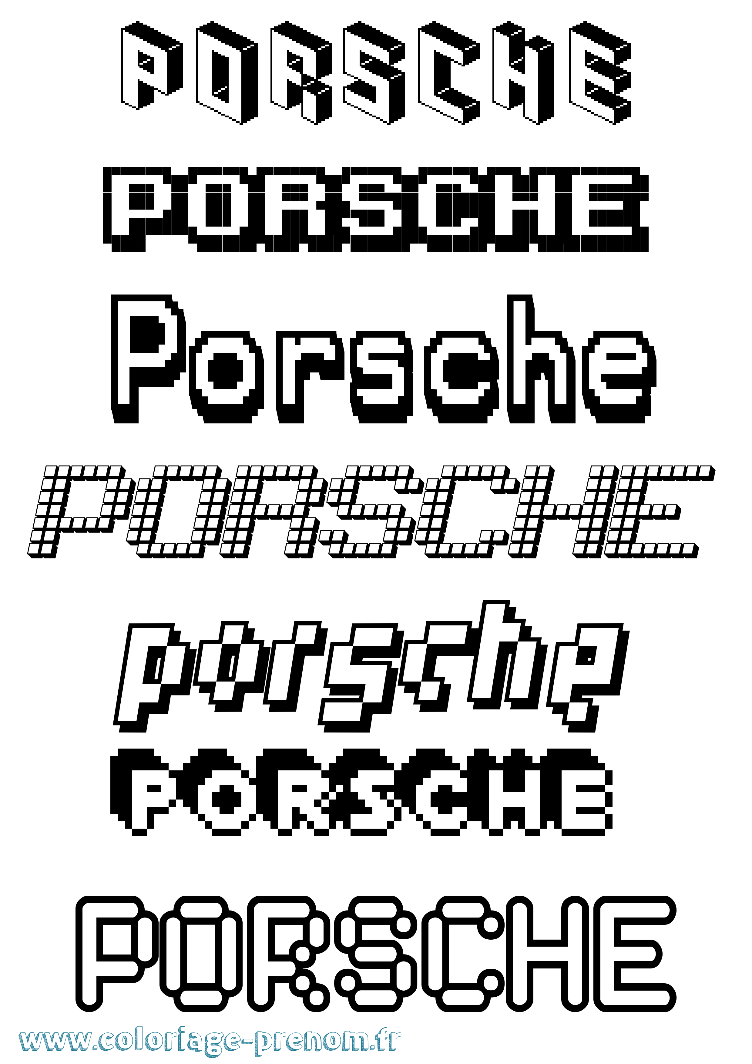Coloriage prénom Porsche Pixel