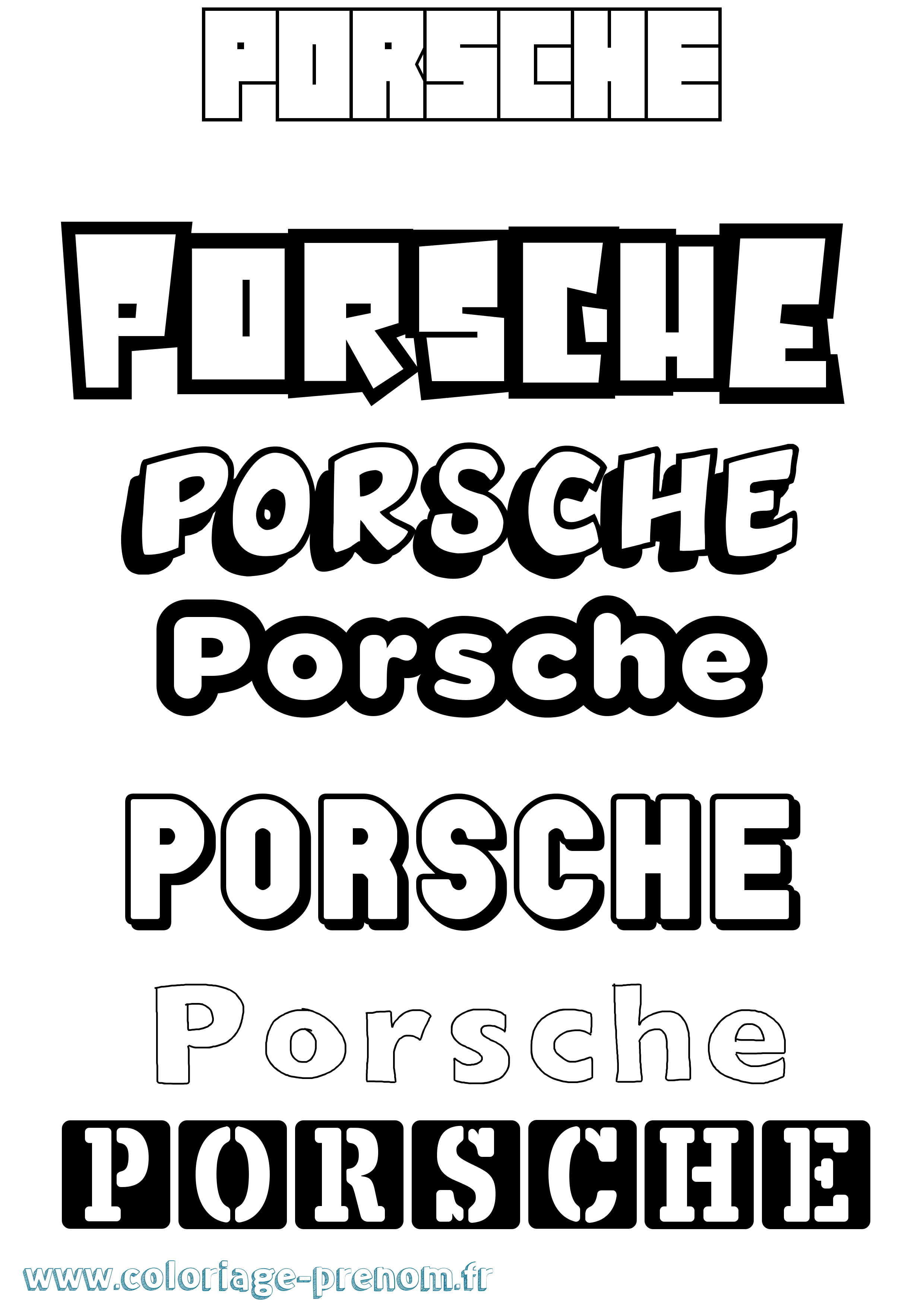 Coloriage prénom Porsche Simple