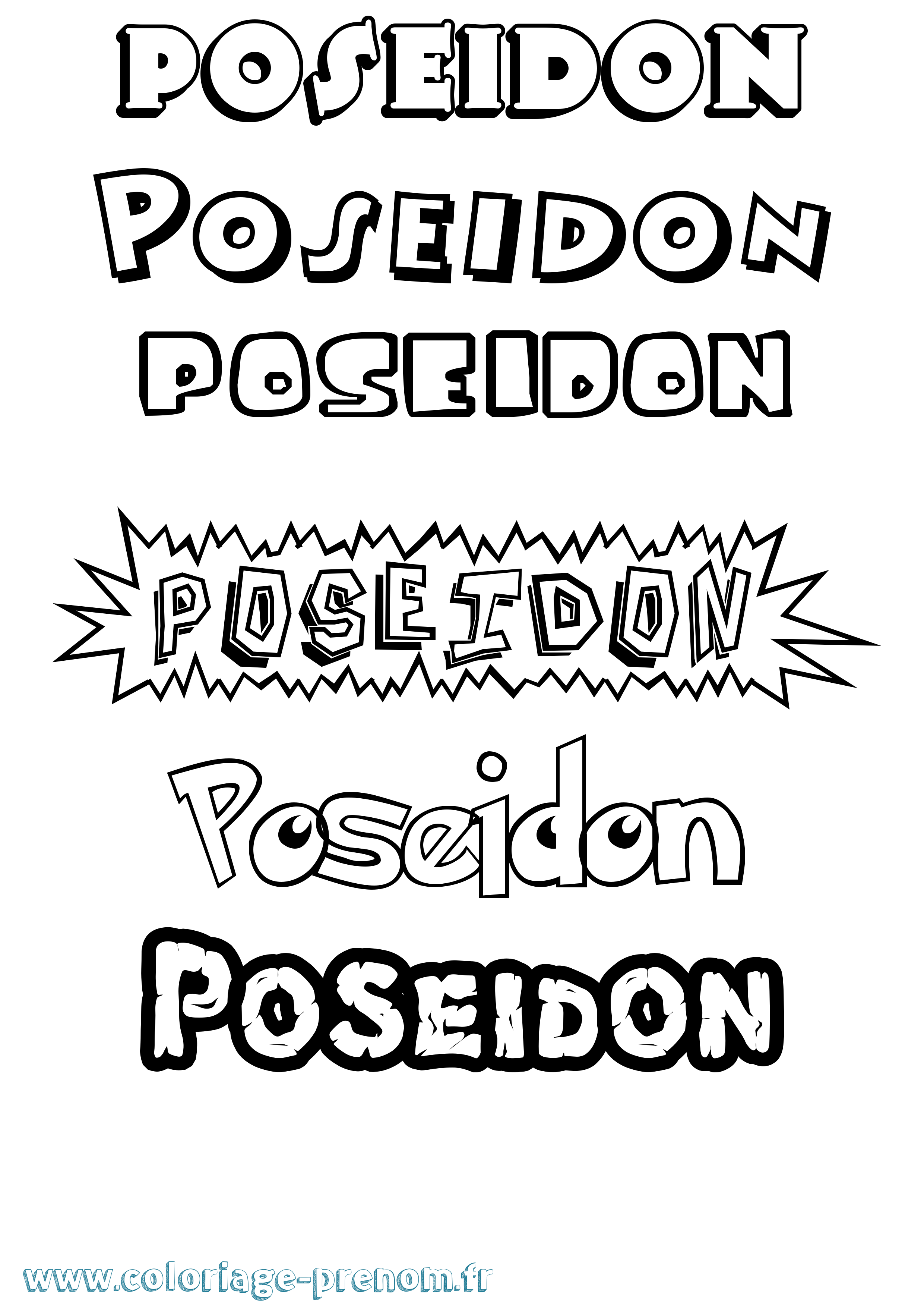 Coloriage prénom Poseidon Dessin Animé