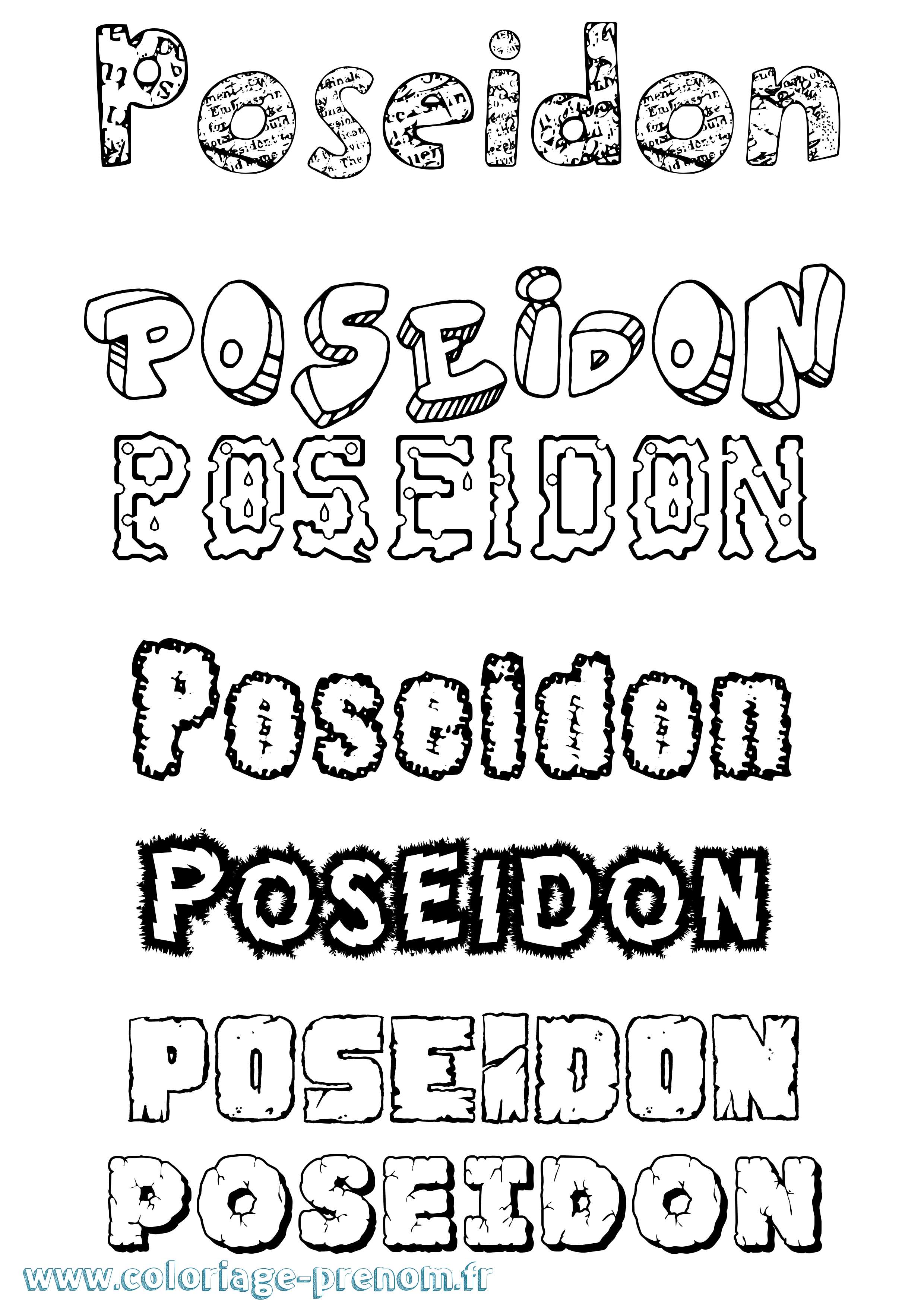 Coloriage prénom Poseidon Destructuré