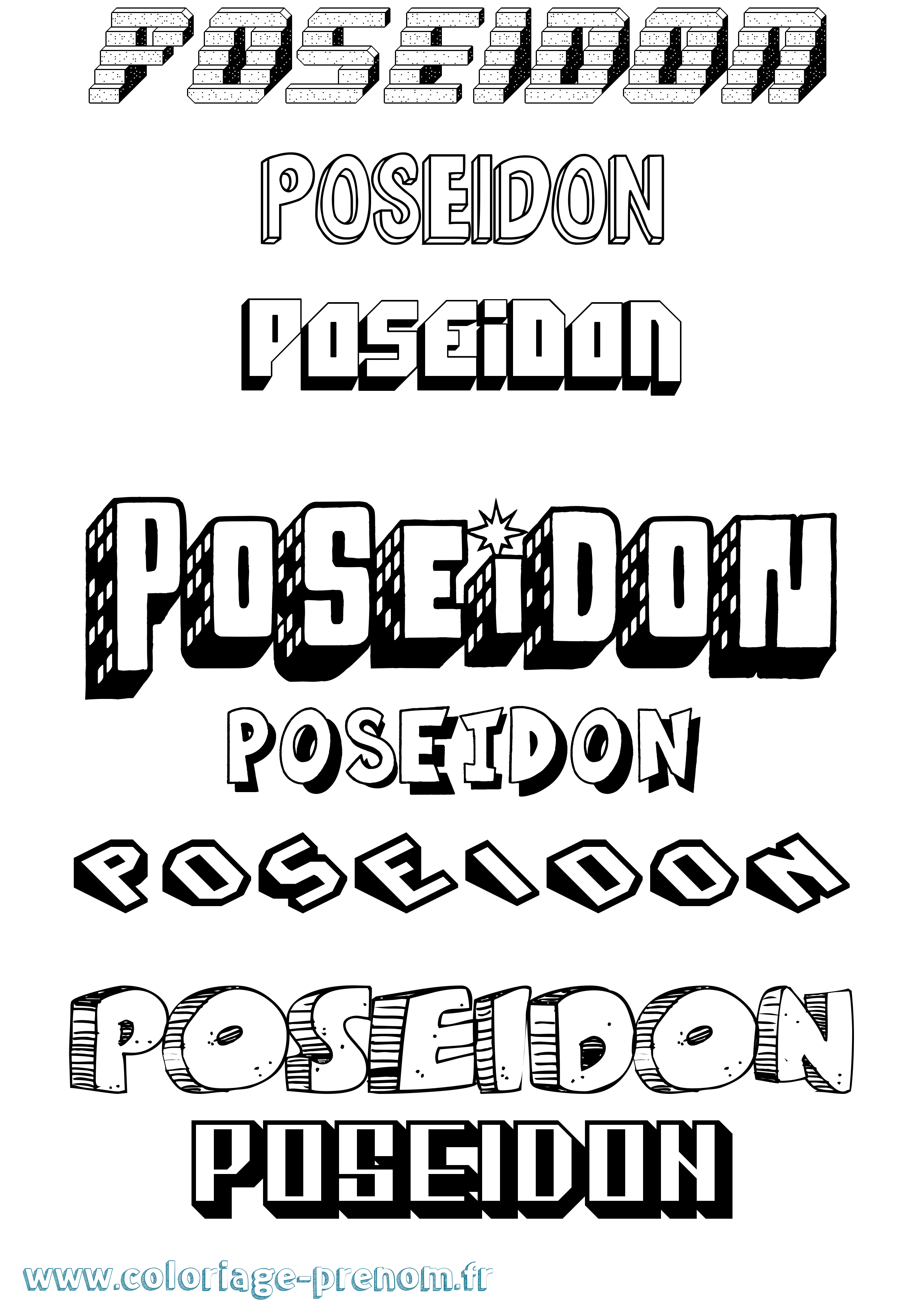 Coloriage prénom Poseidon Effet 3D