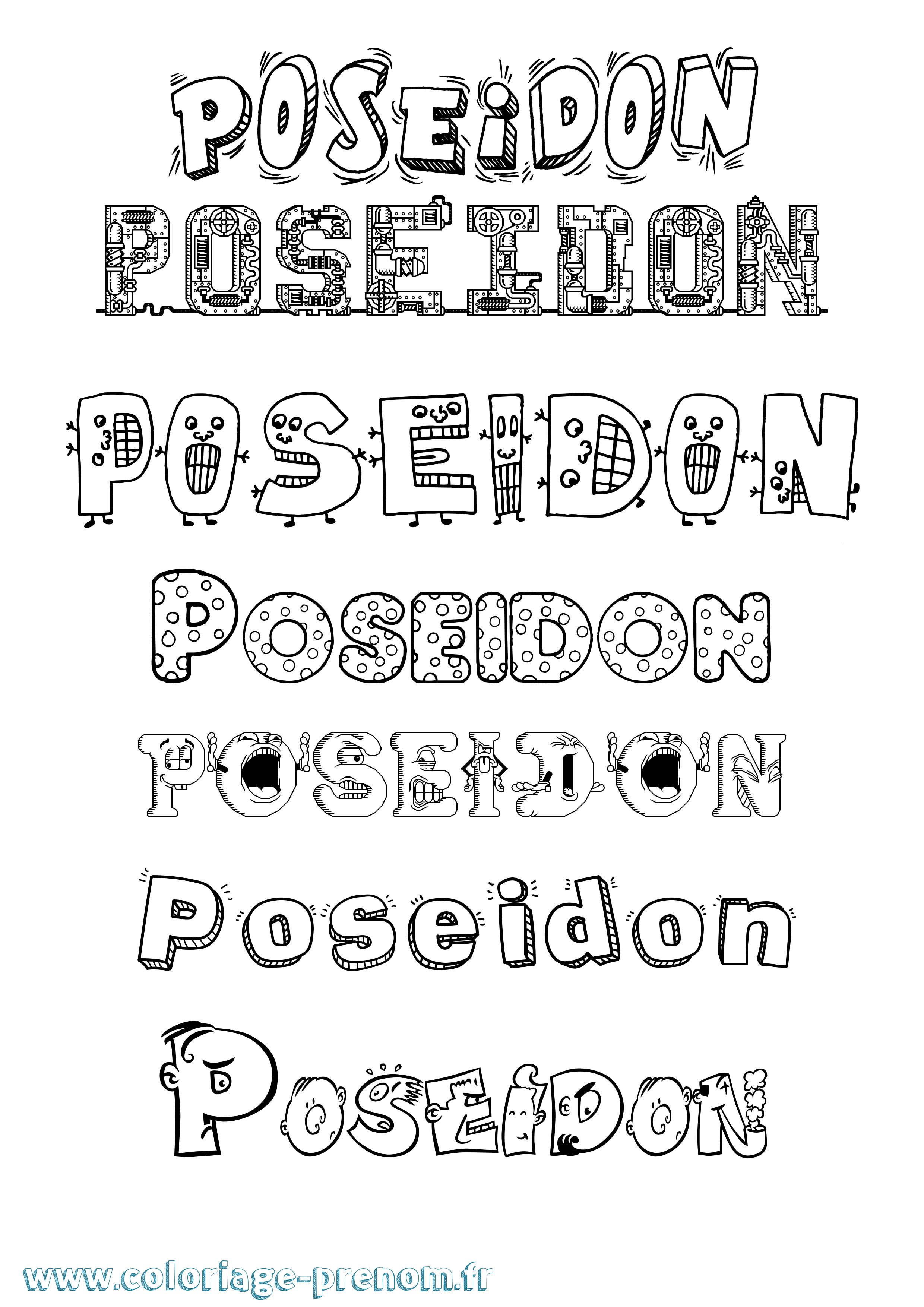 Coloriage prénom Poseidon Fun