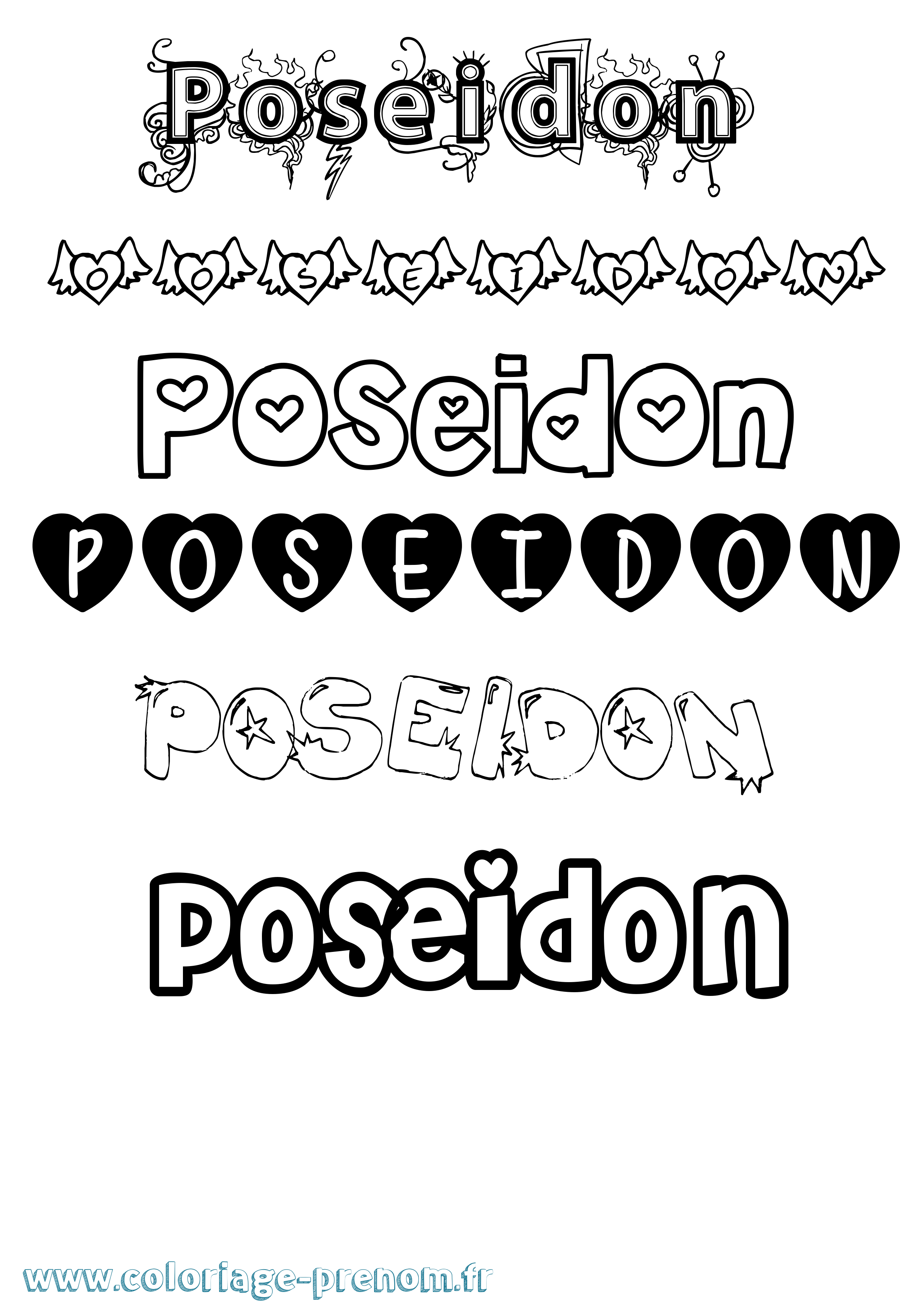 Coloriage prénom Poseidon Girly