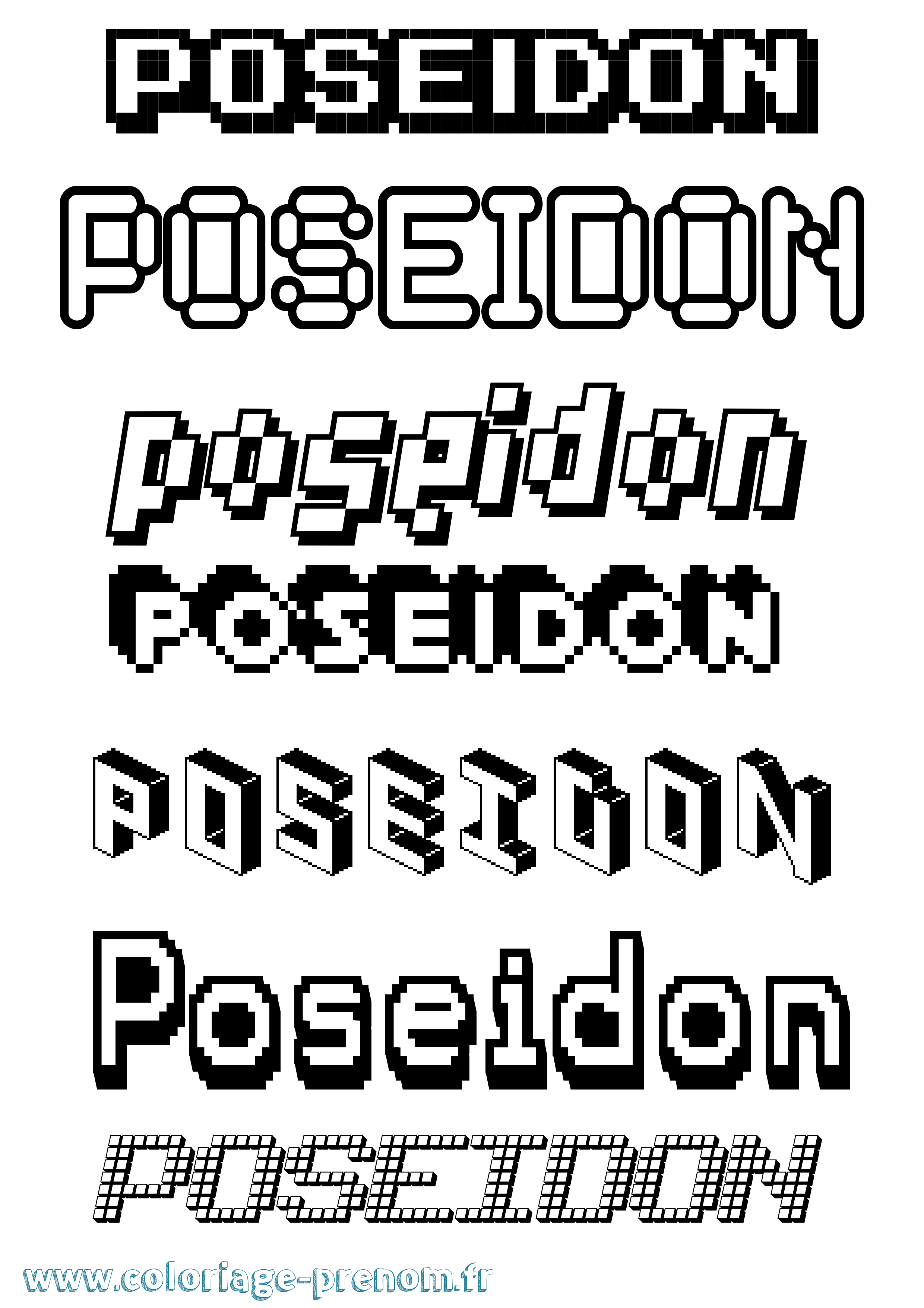 Coloriage prénom Poseidon Pixel