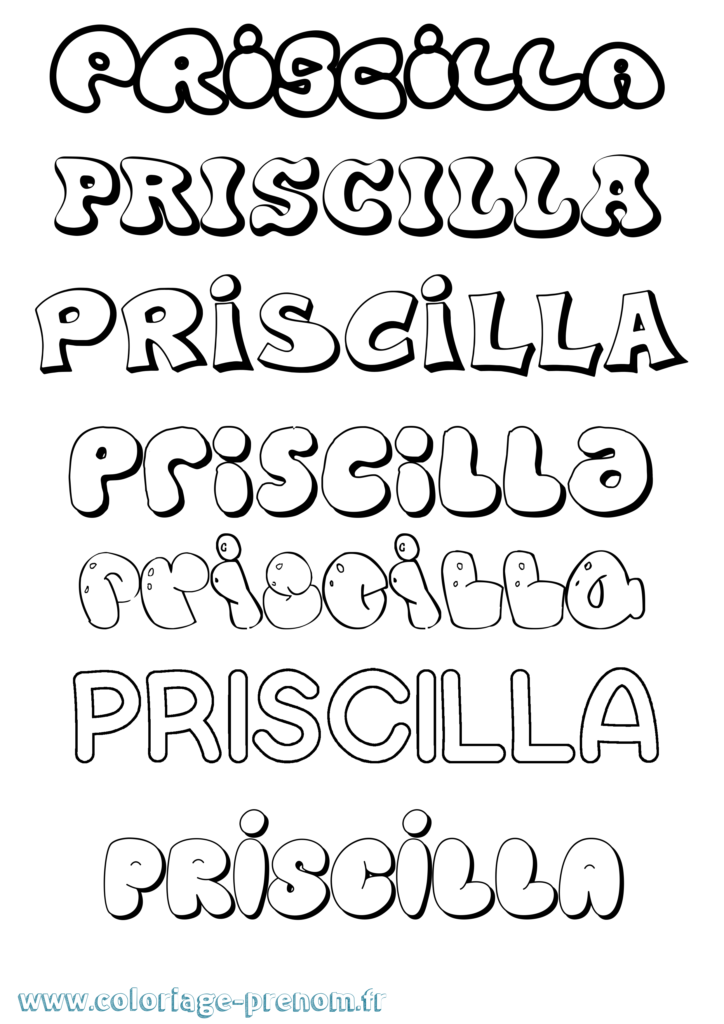 Coloriage prénom Priscilla Bubble