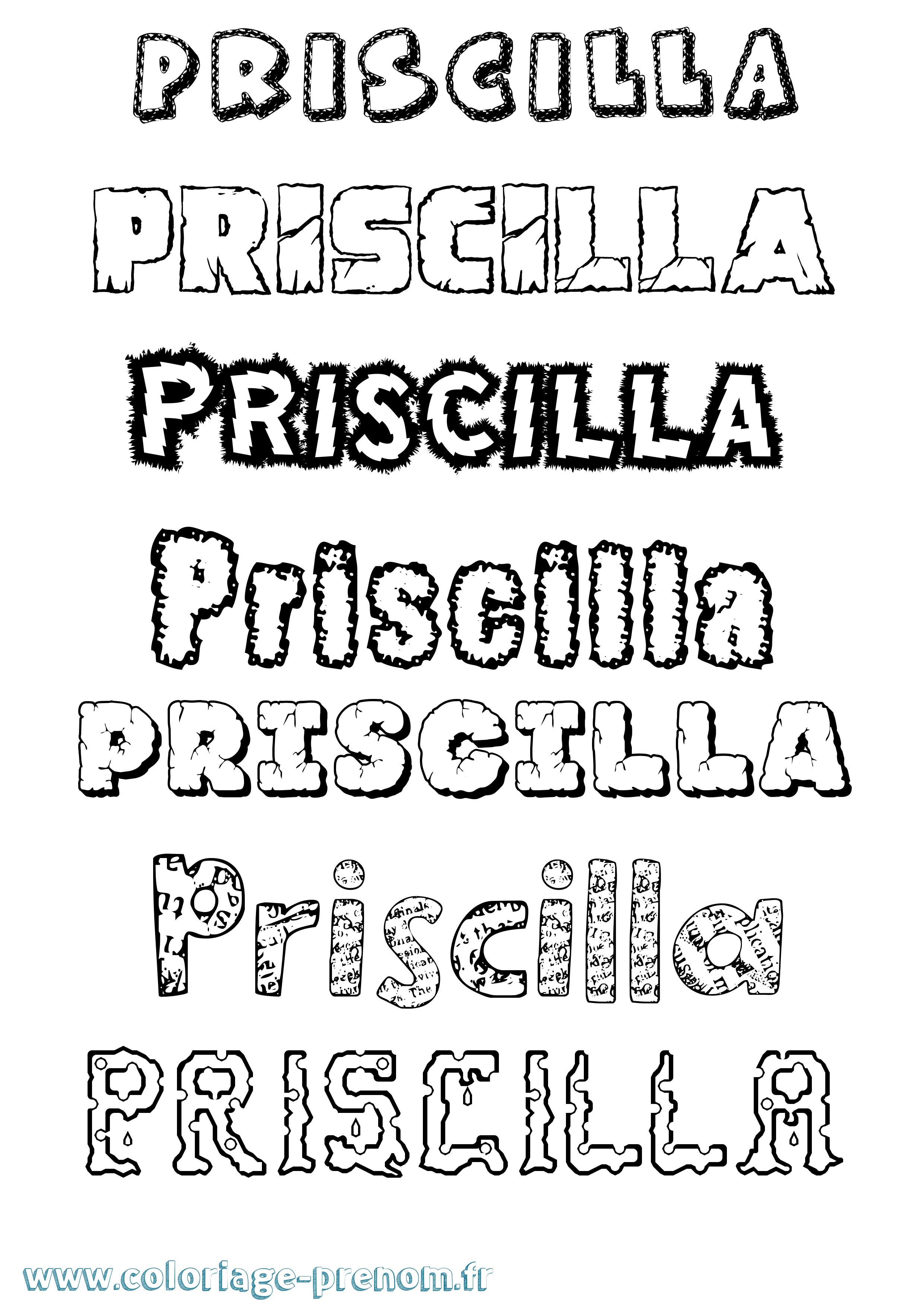 Coloriage prénom Priscilla Destructuré