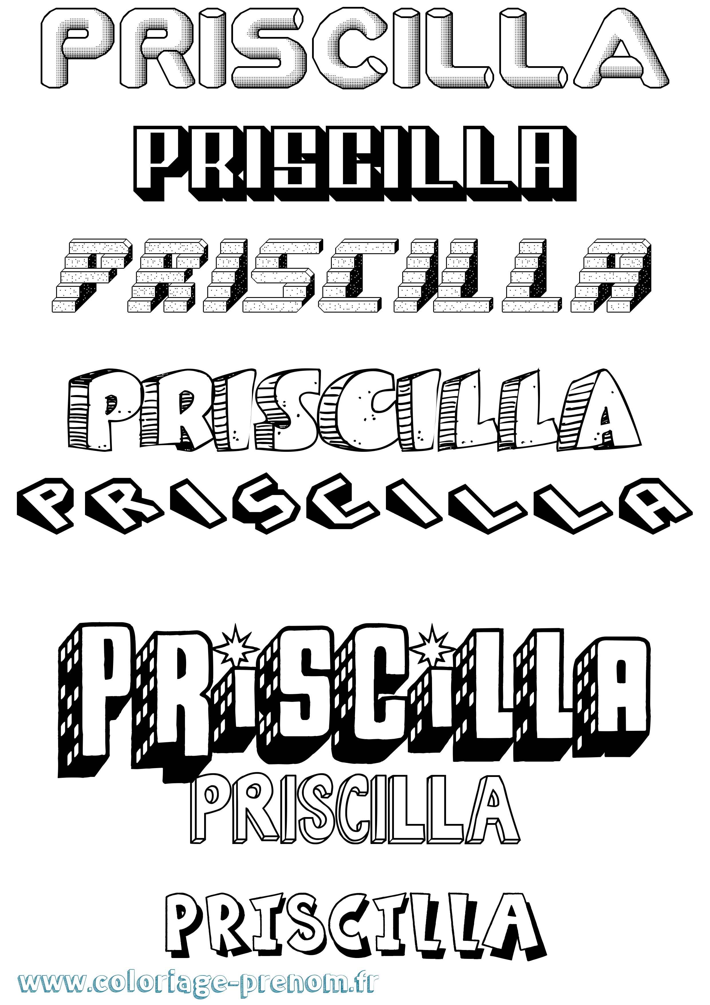 Coloriage prénom Priscilla Effet 3D
