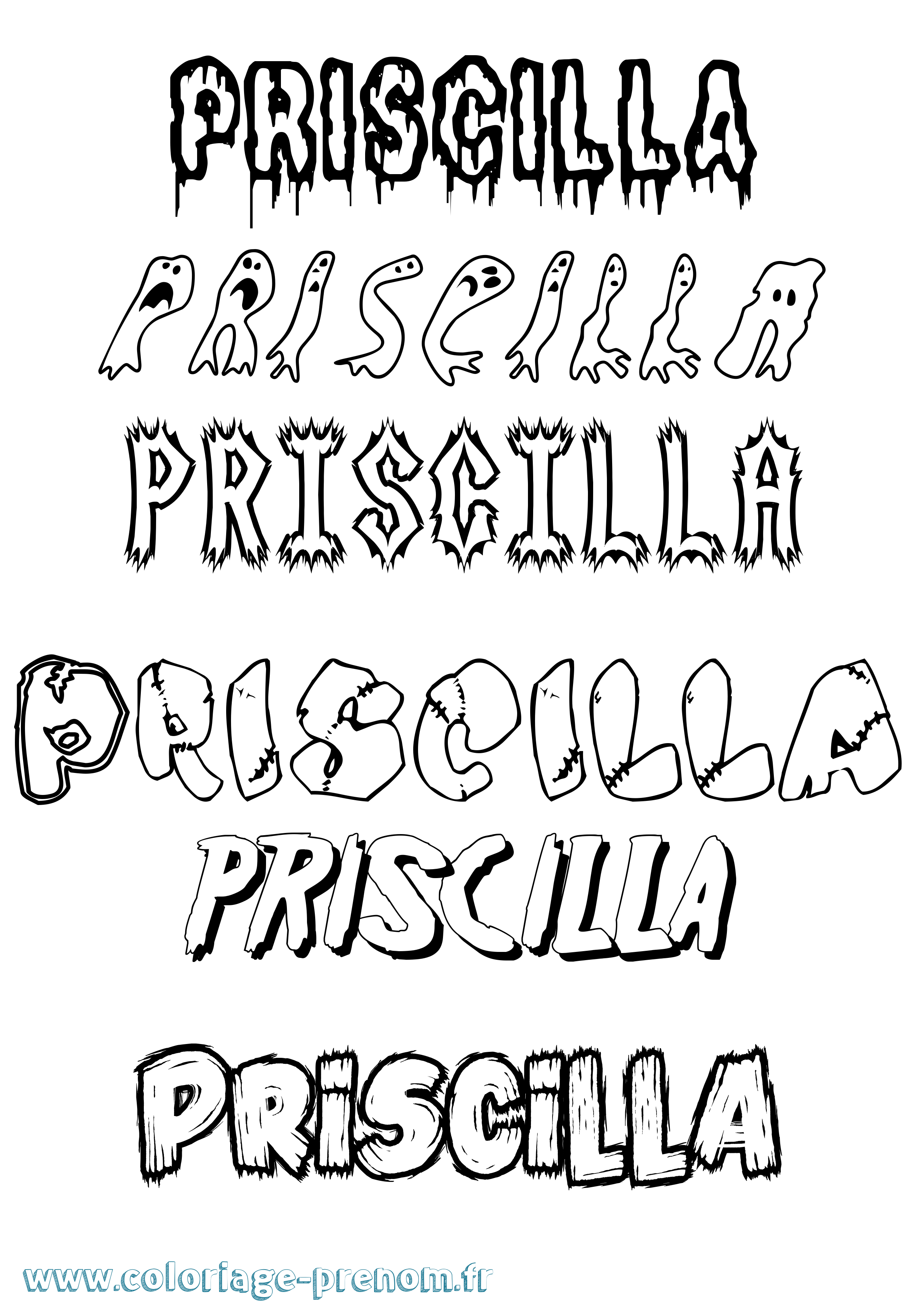 Coloriage prénom Priscilla Frisson