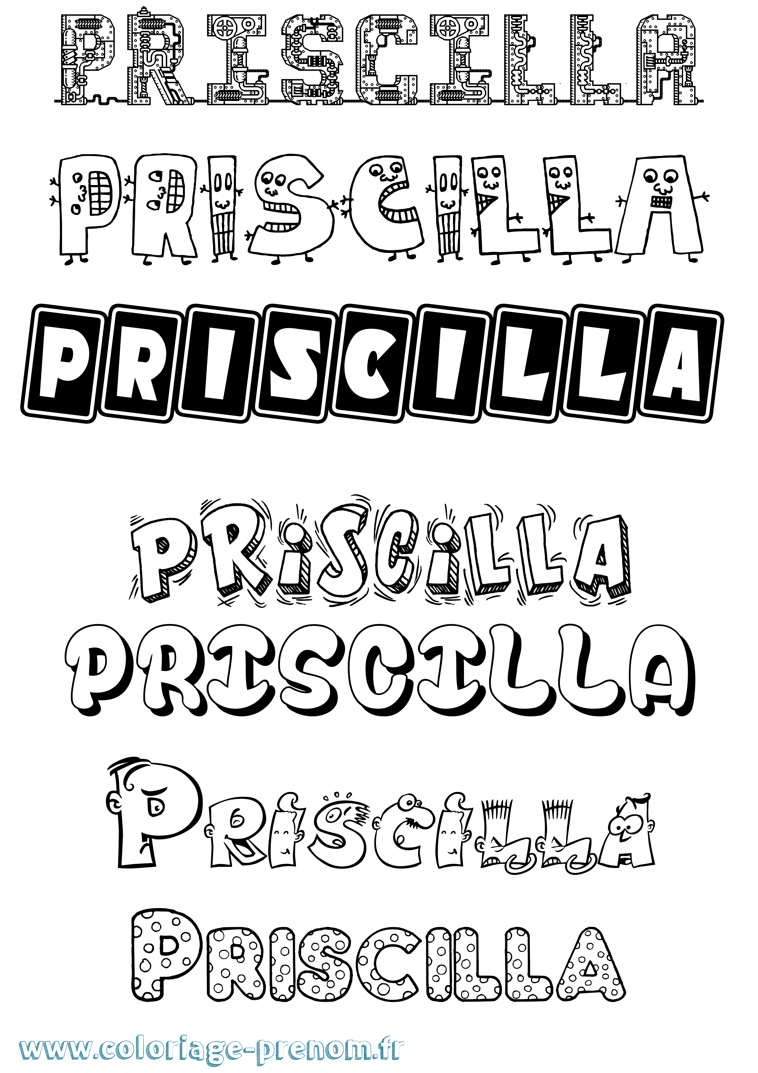 Coloriage prénom Priscilla Fun