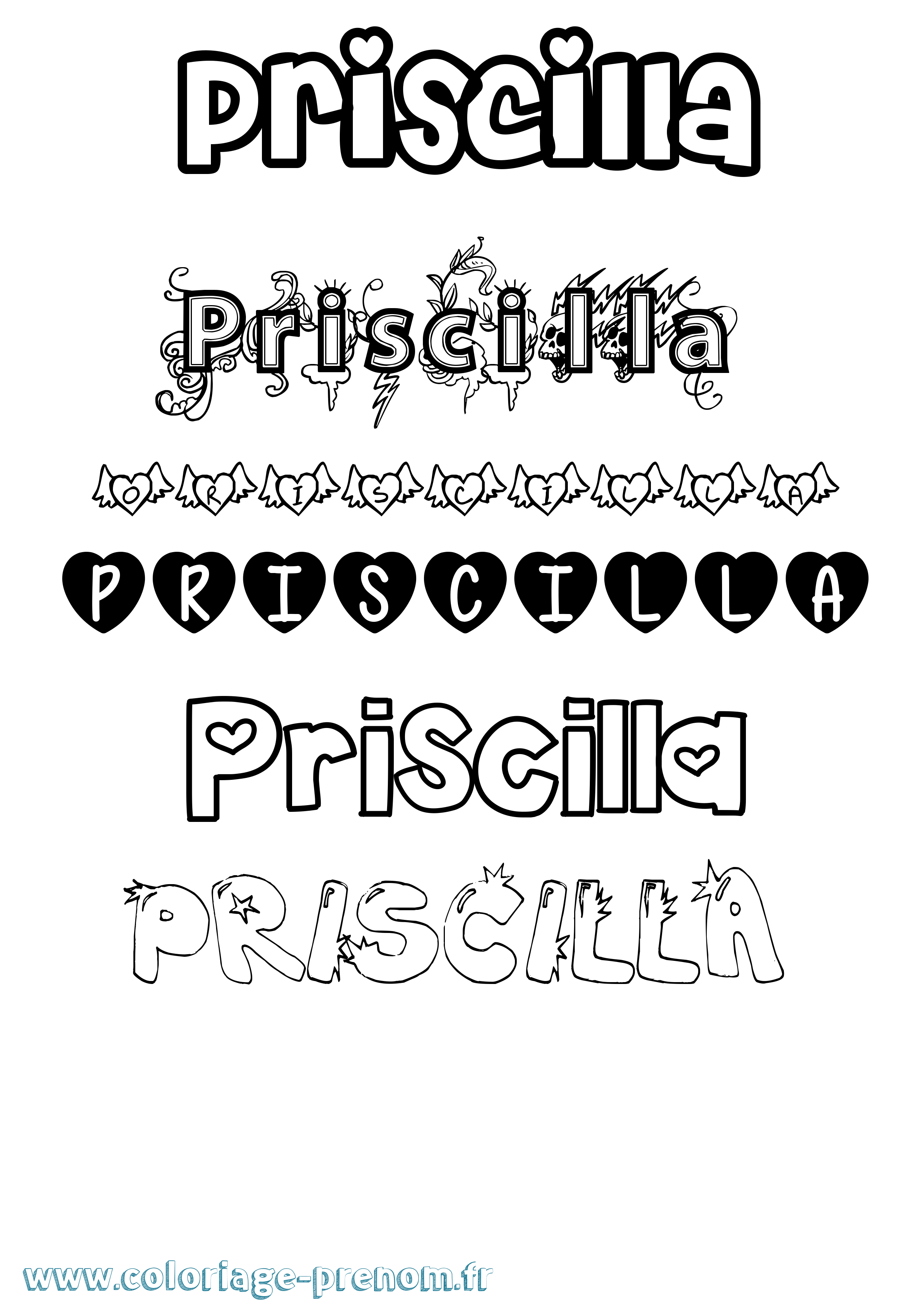Coloriage prénom Priscilla Girly