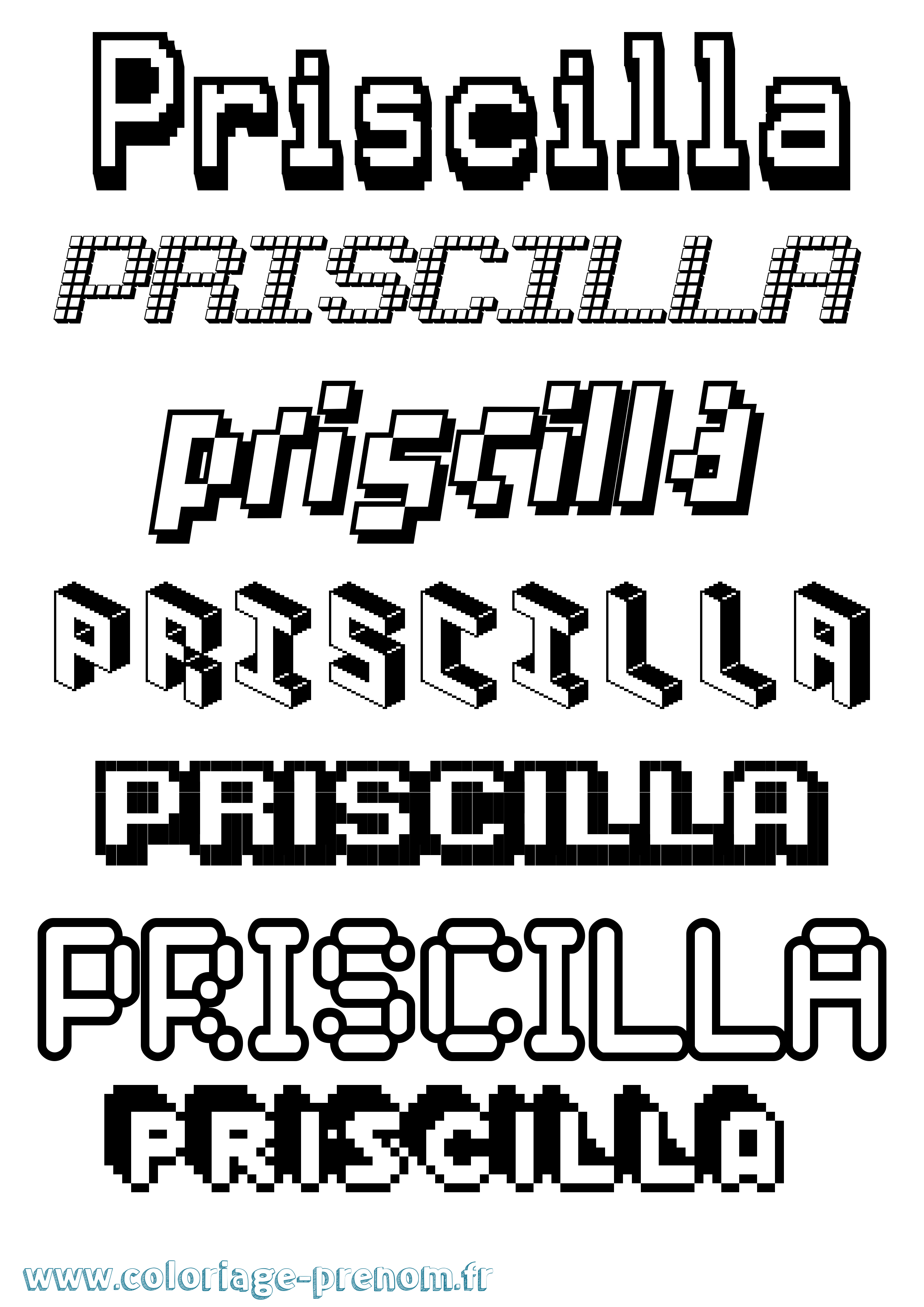Coloriage prénom Priscilla Pixel