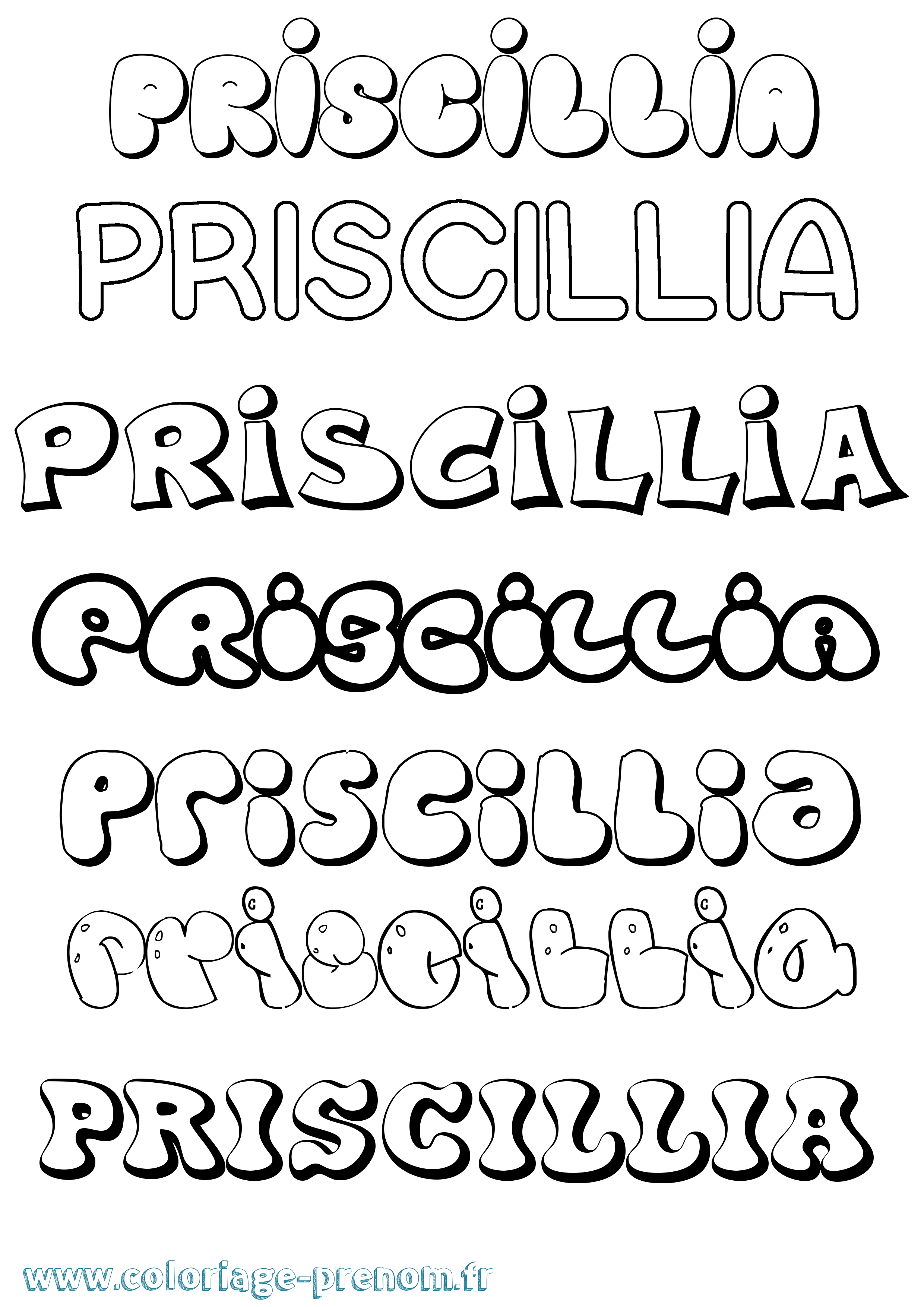 Coloriage prénom Priscillia Bubble
