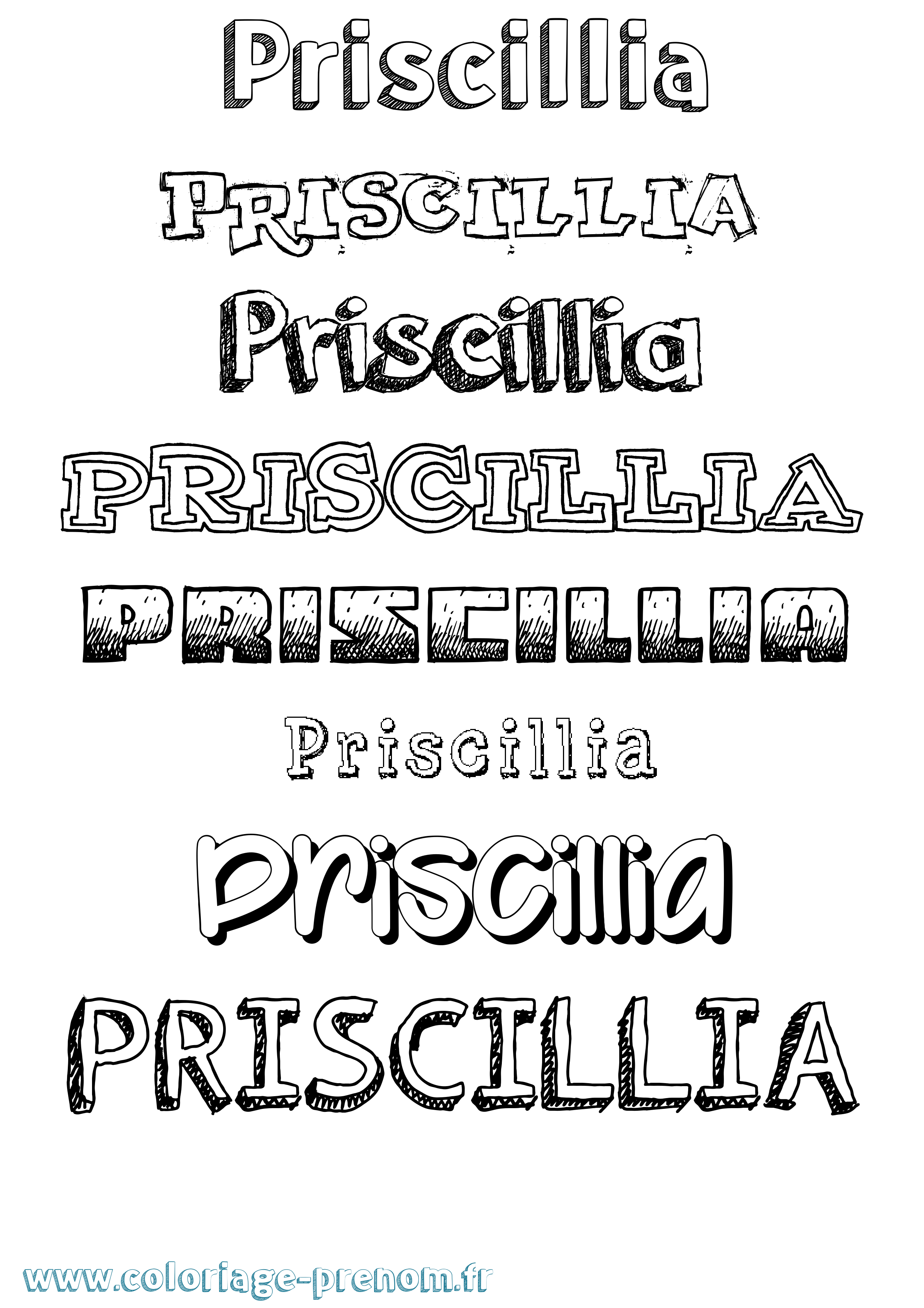 Coloriage prénom Priscillia Dessiné