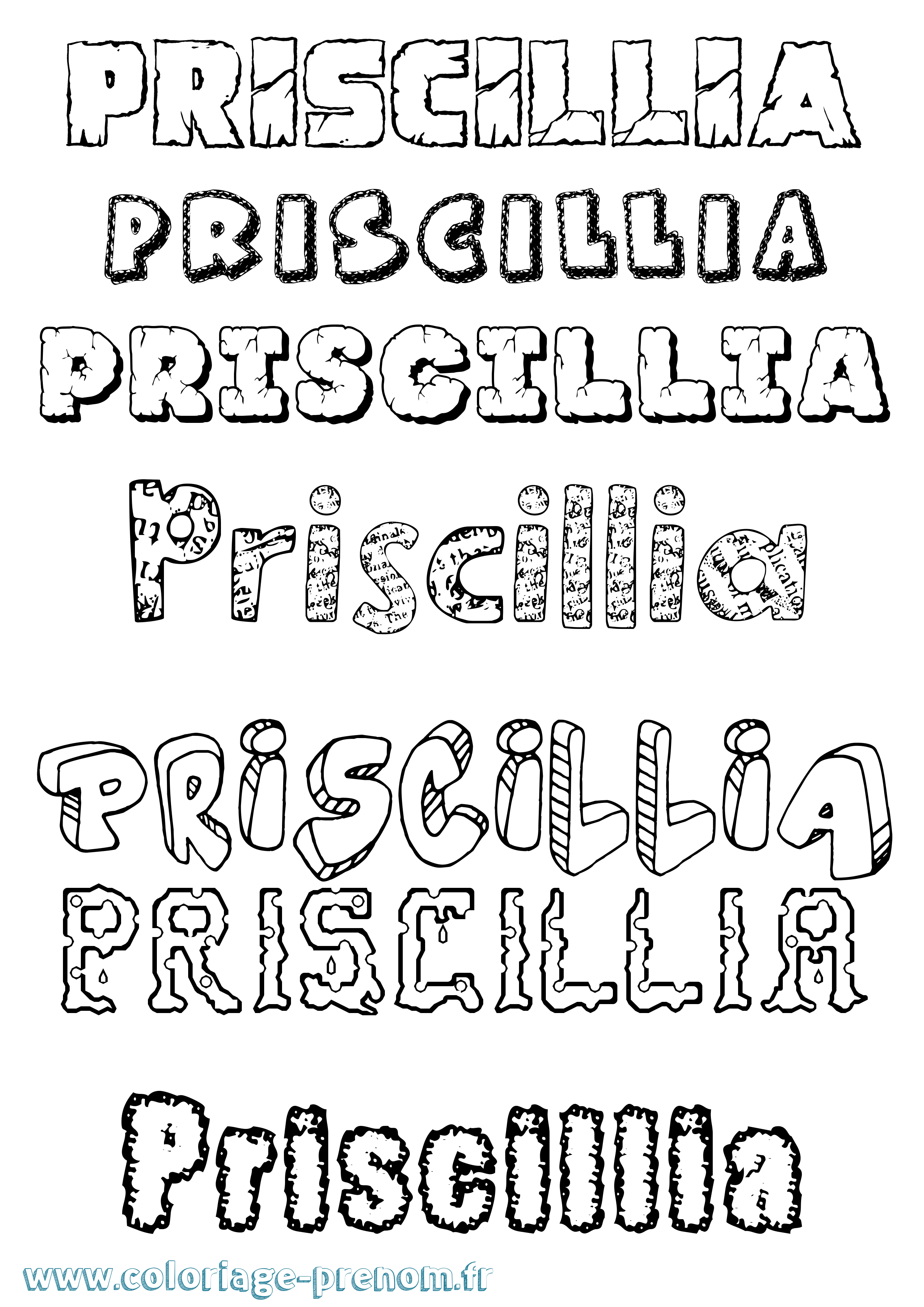 Coloriage prénom Priscillia Destructuré