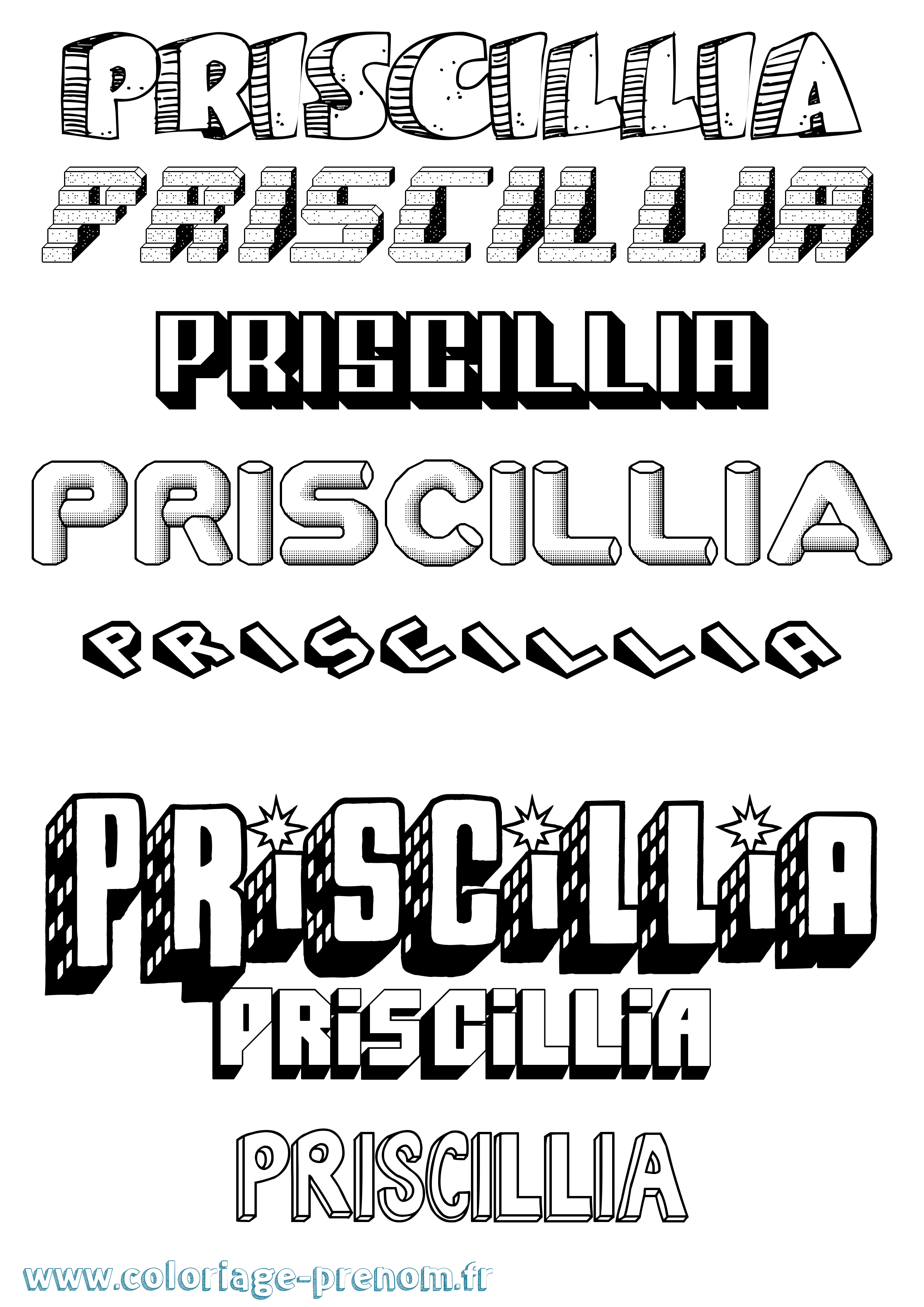 Coloriage prénom Priscillia Effet 3D