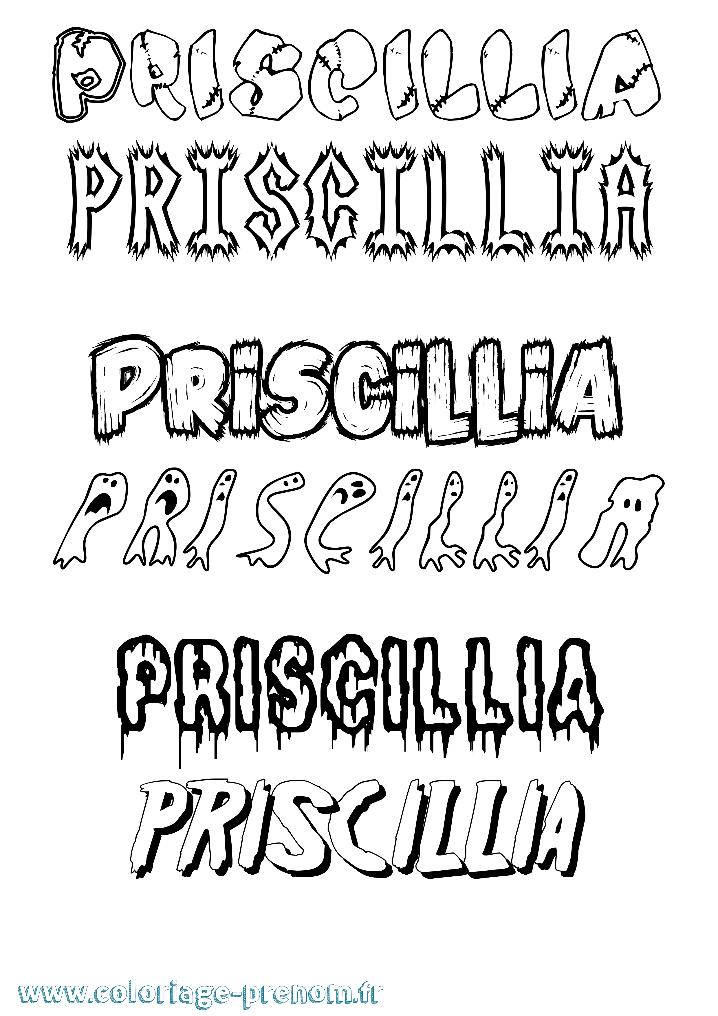 Coloriage prénom Priscillia Frisson