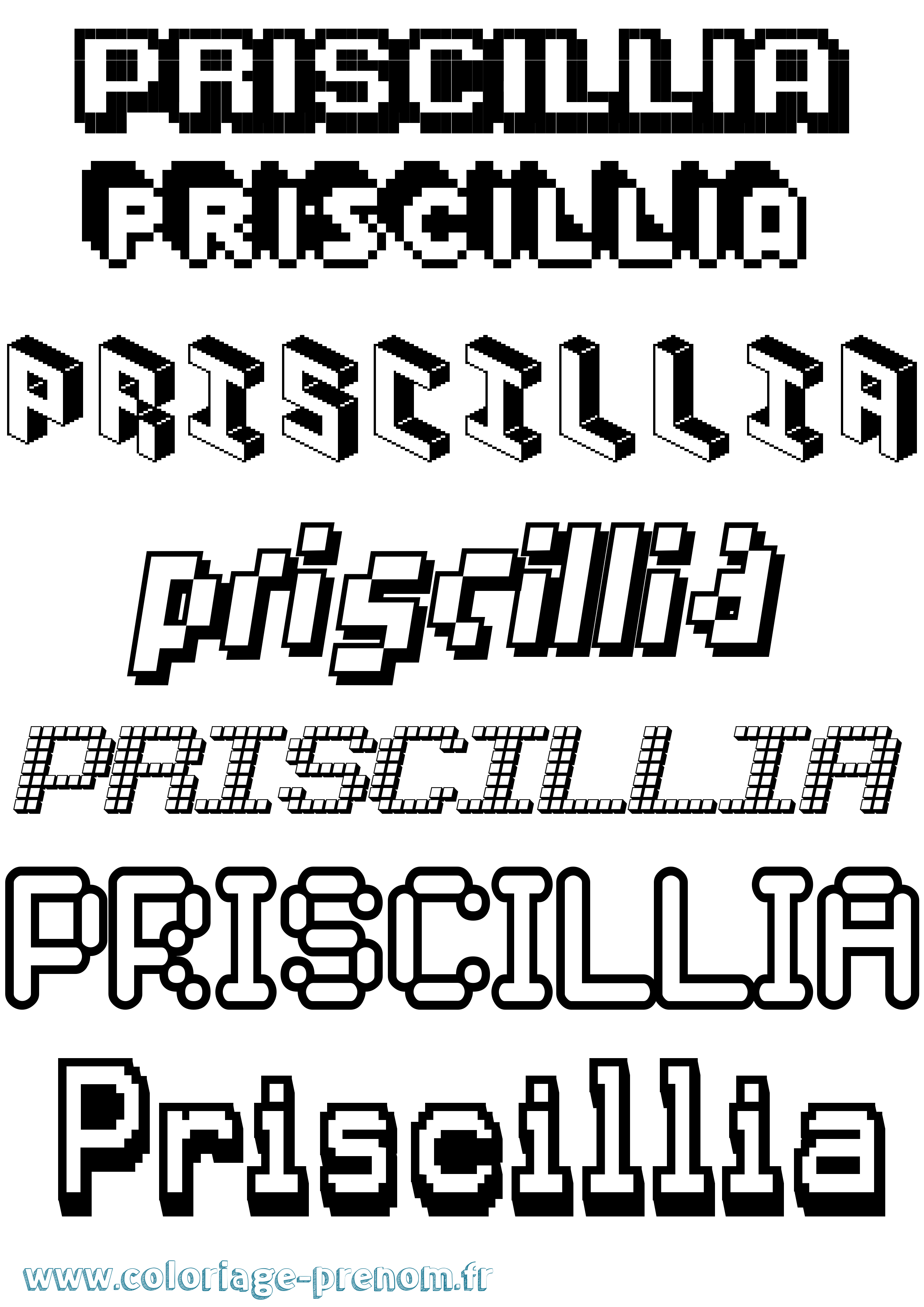 Coloriage prénom Priscillia Pixel
