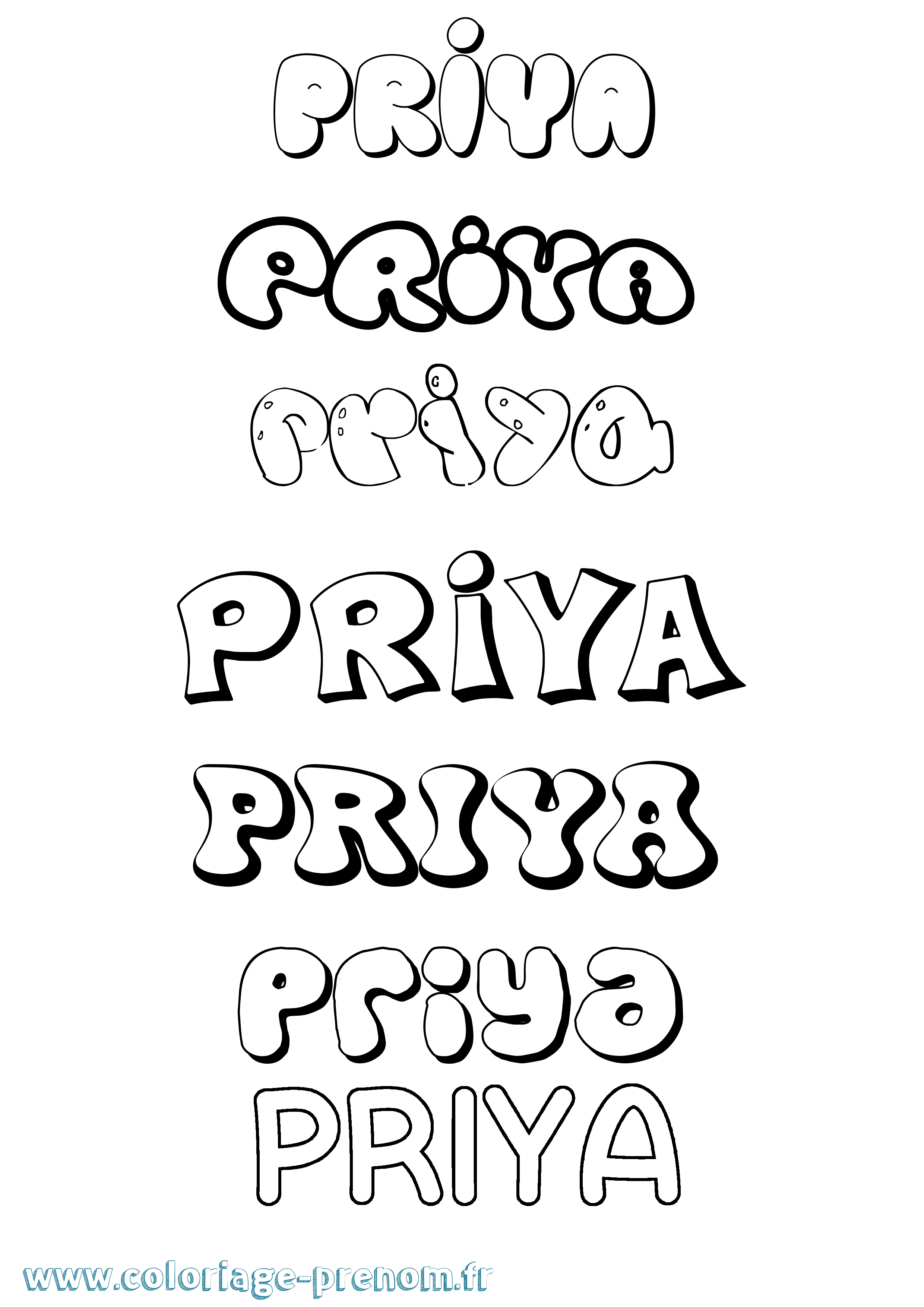 Coloriage Priya Bubble Coloriage prénom Priya Bubble