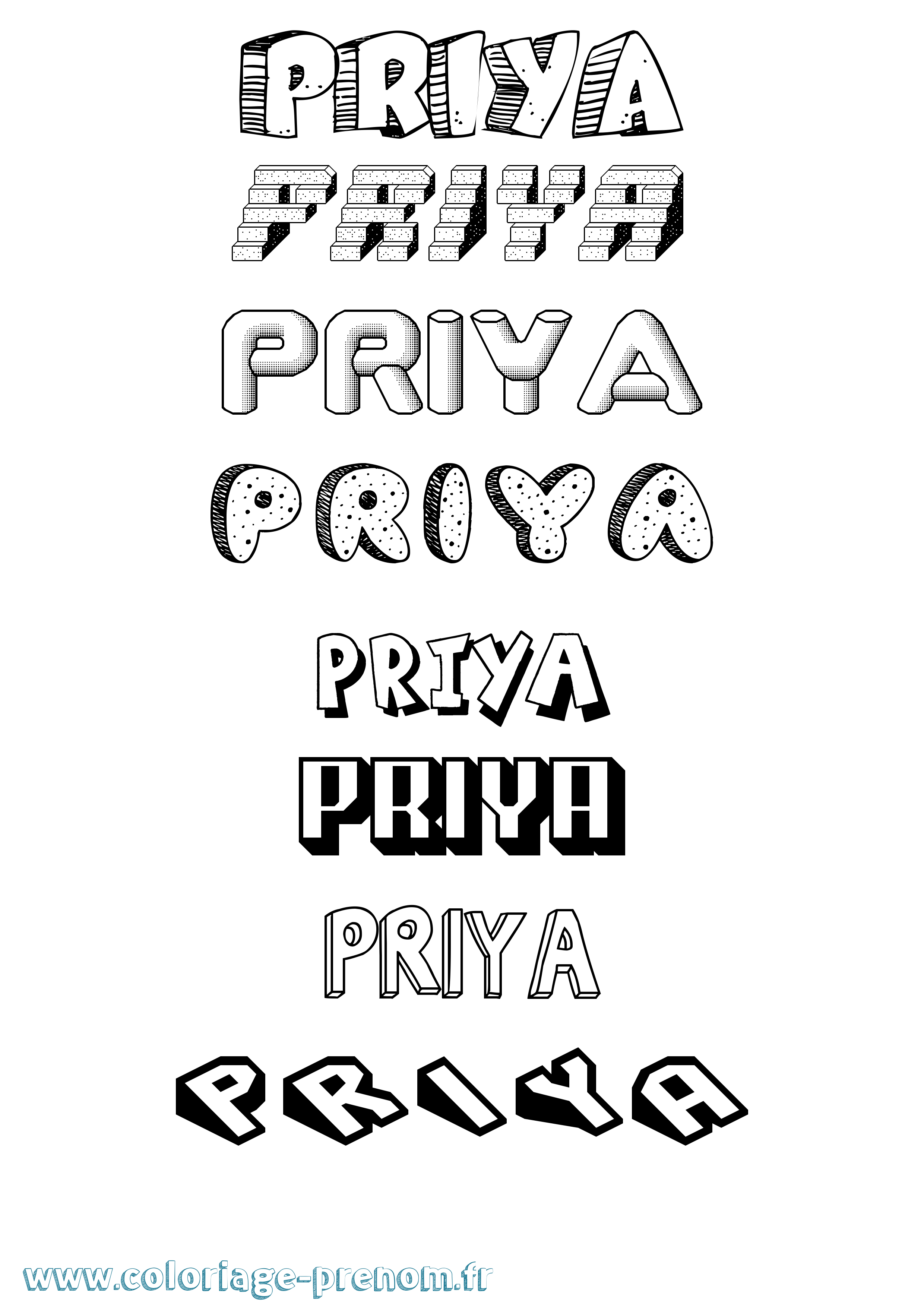 Coloriage Priya Effet 3D Coloriage prénom Priya Effet 3D