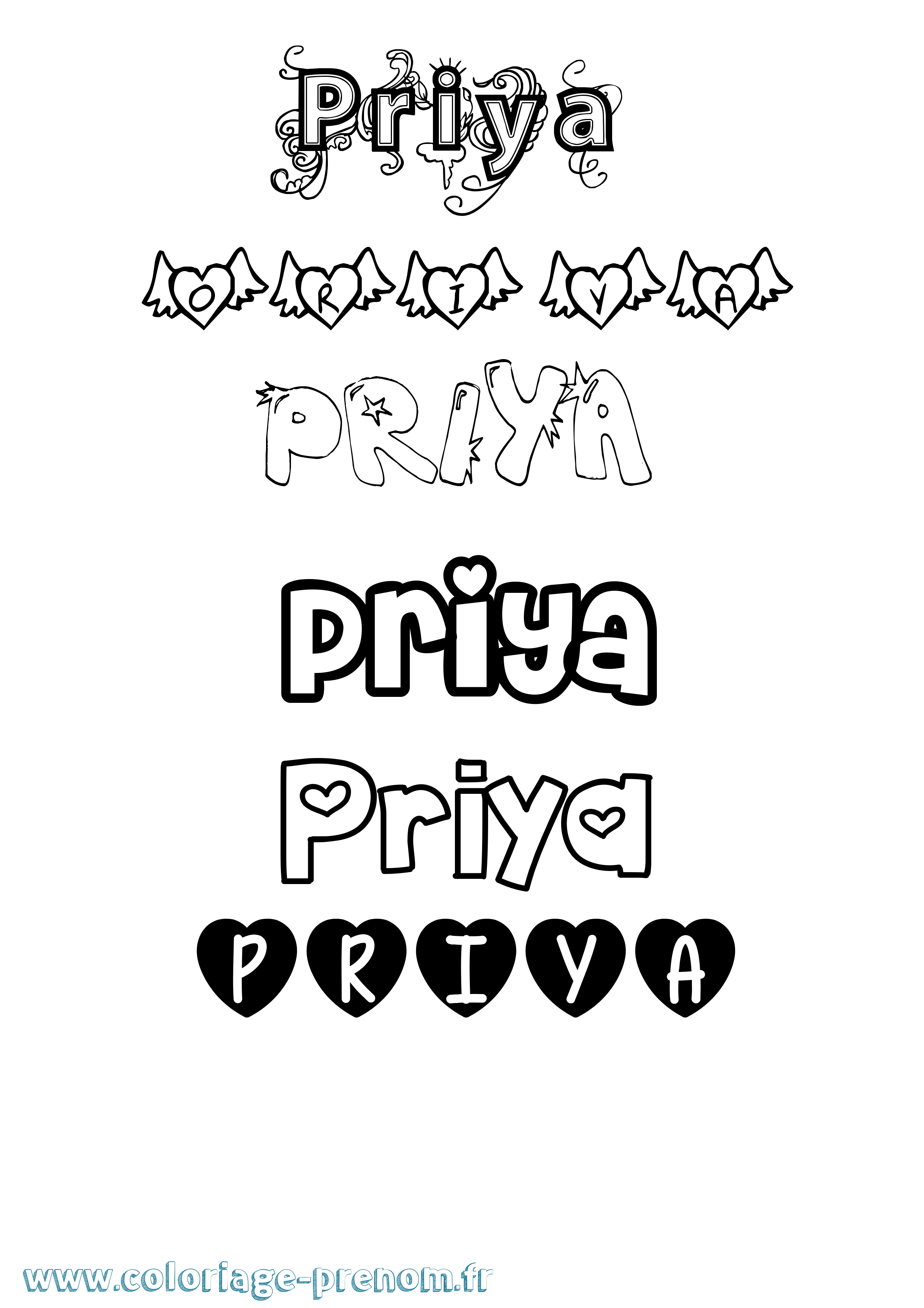 Coloriage Priya Girly Coloriage prénom Priya Girly