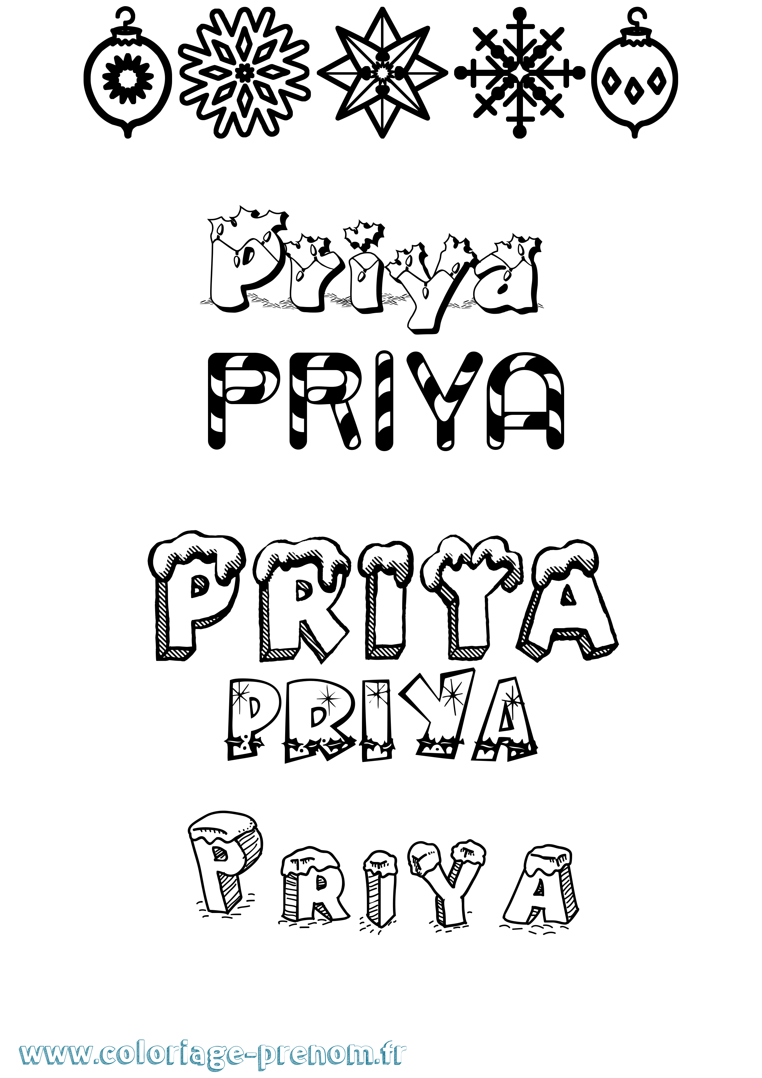 Coloriage Priya Noël Coloriage prénom Priya Noël
