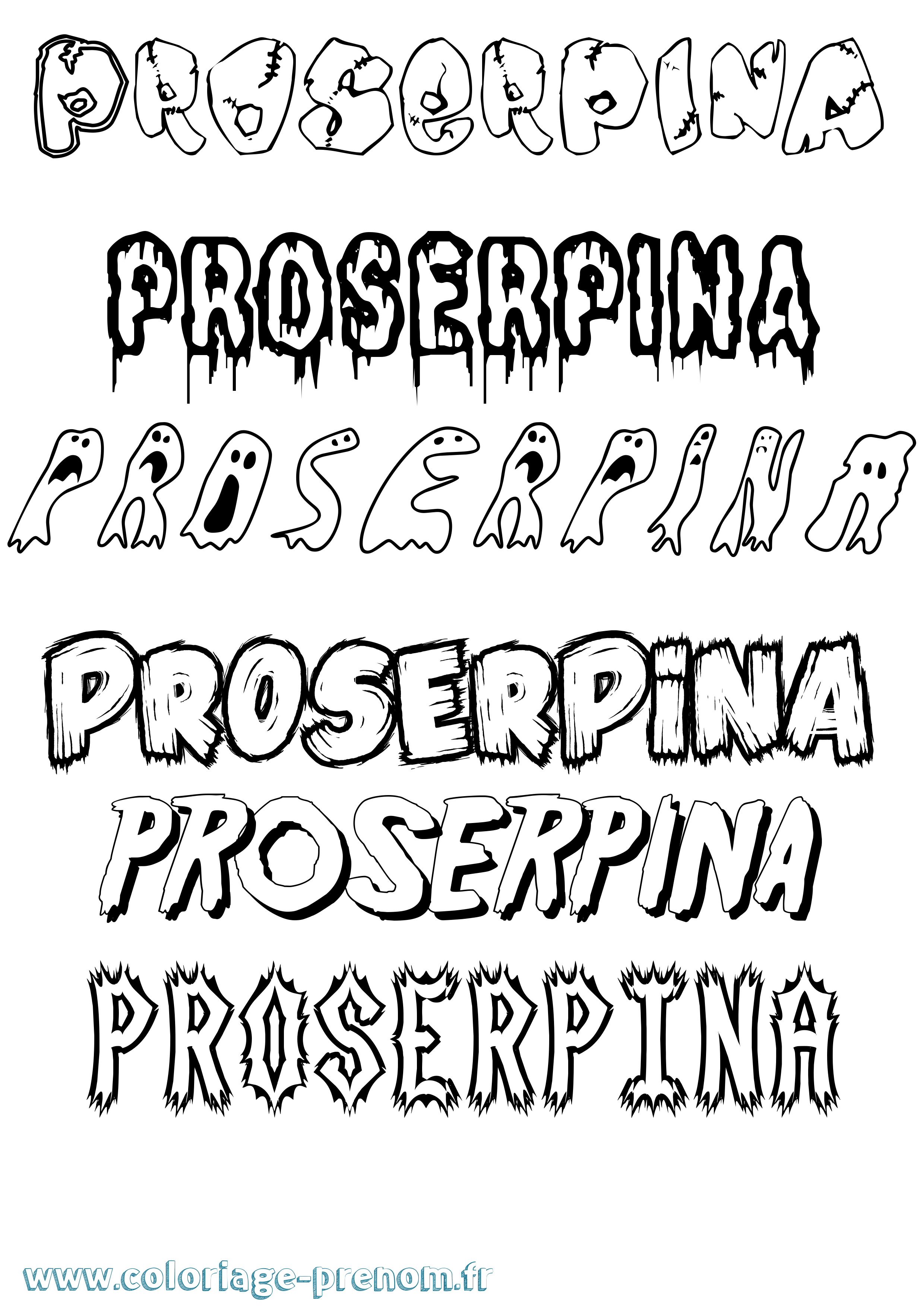 Coloriage prénom Proserpina Frisson