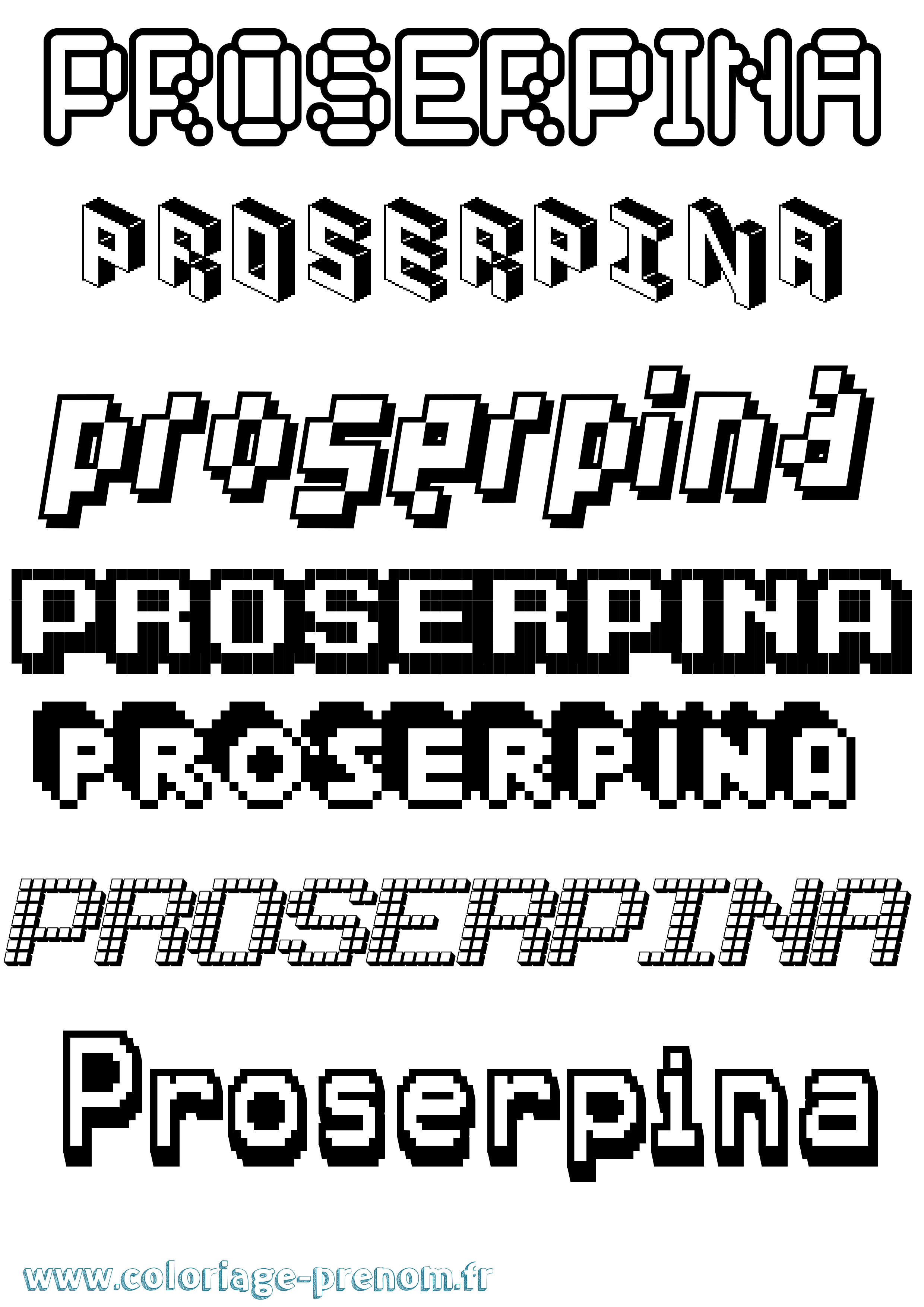 Coloriage prénom Proserpina Pixel