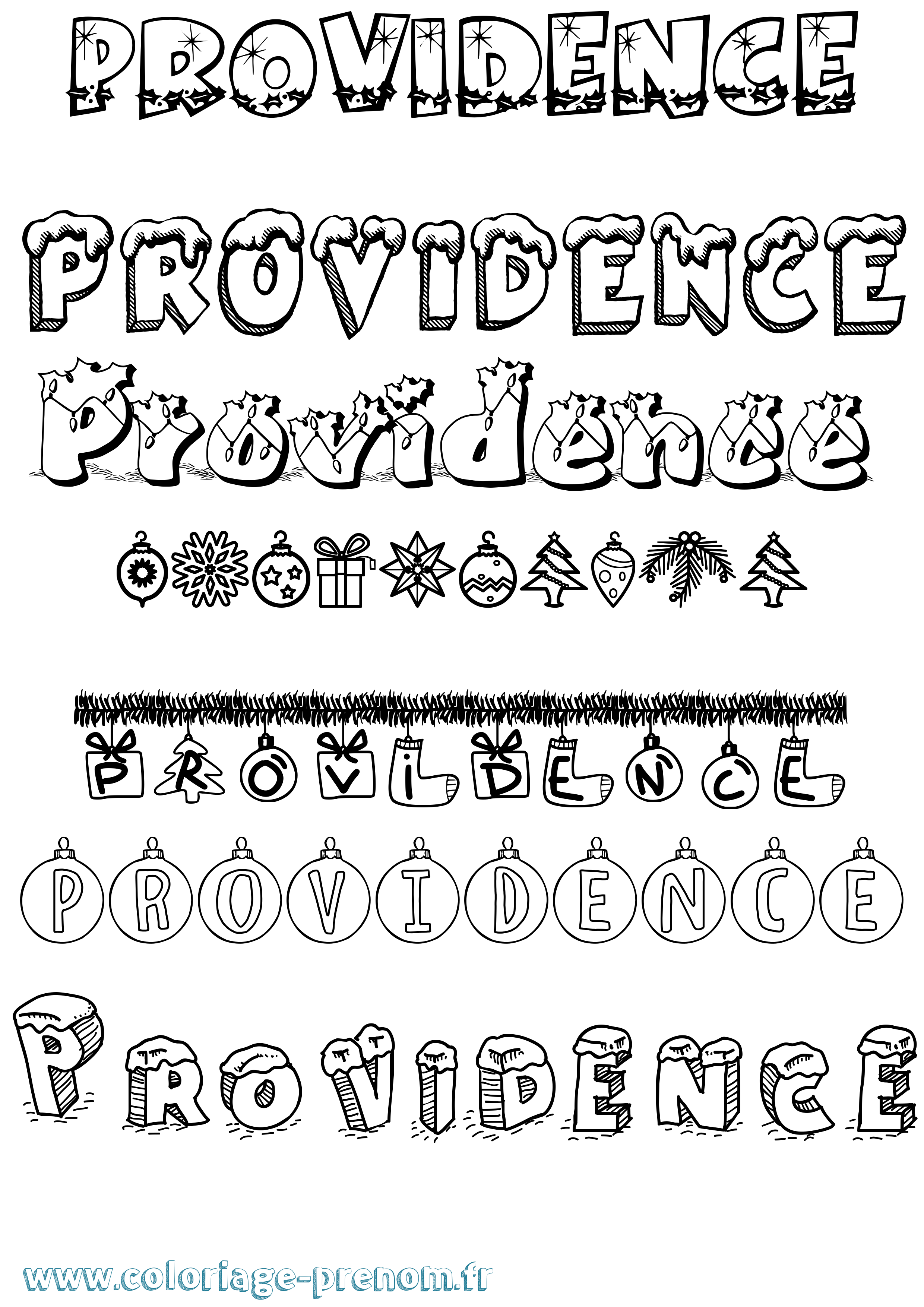 Coloriage prénom Providence Noël
