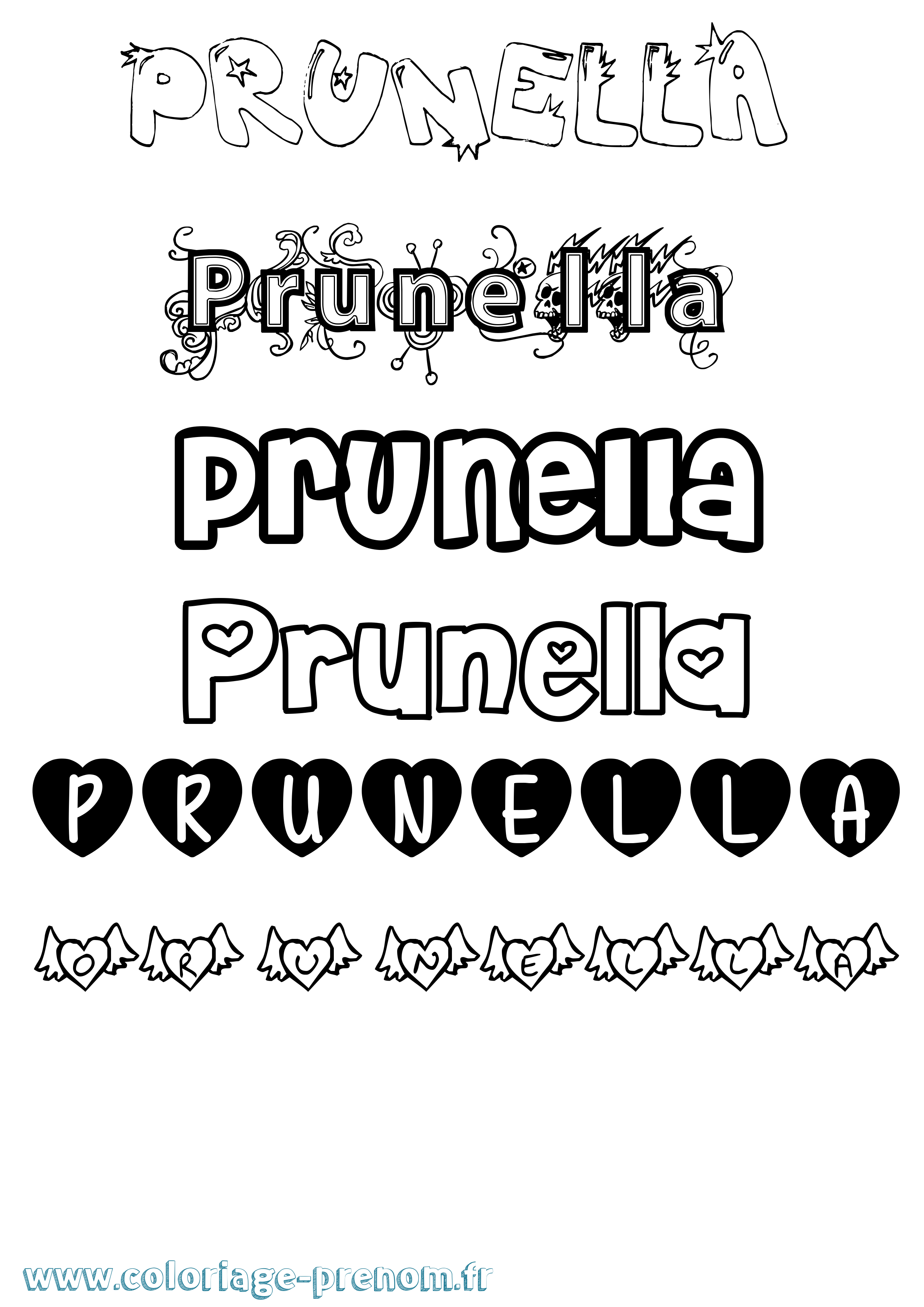 Coloriage prénom Prunella Girly