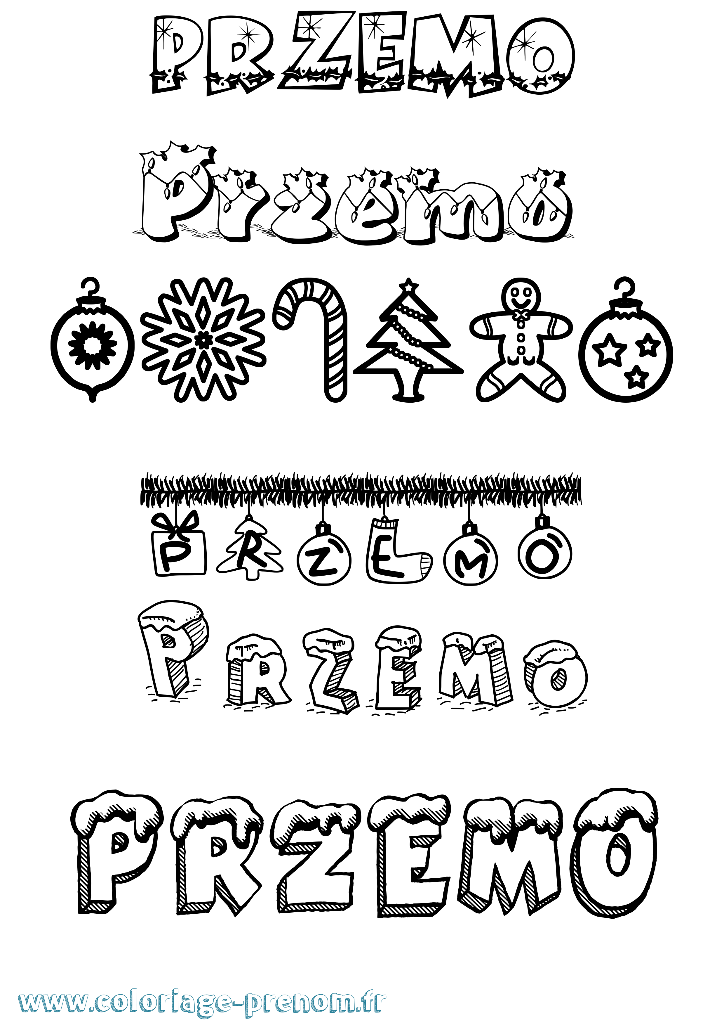 Coloriage Przemo Noël Coloriage prénom Przemo Noël