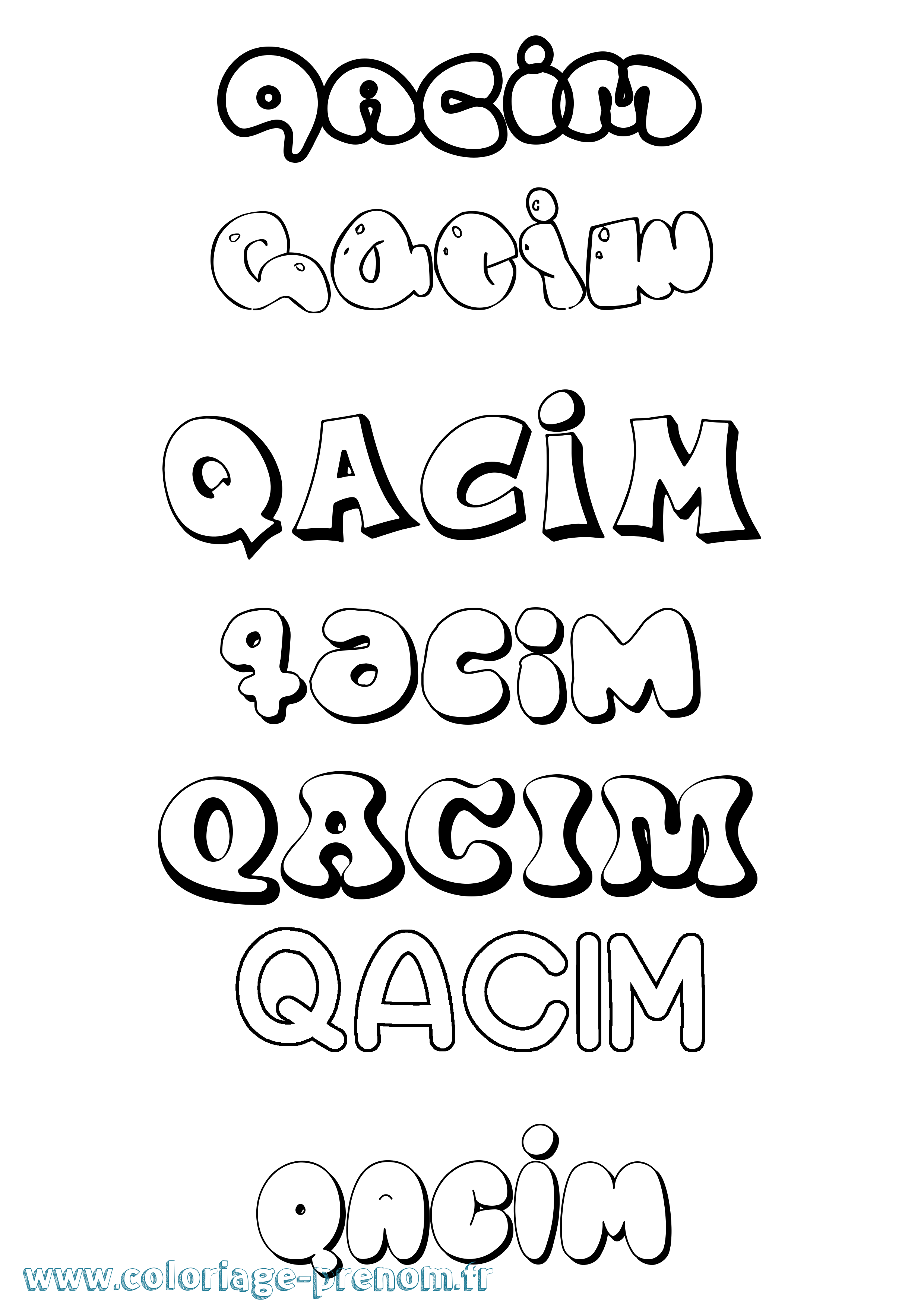 Coloriage prénom Qacim Bubble