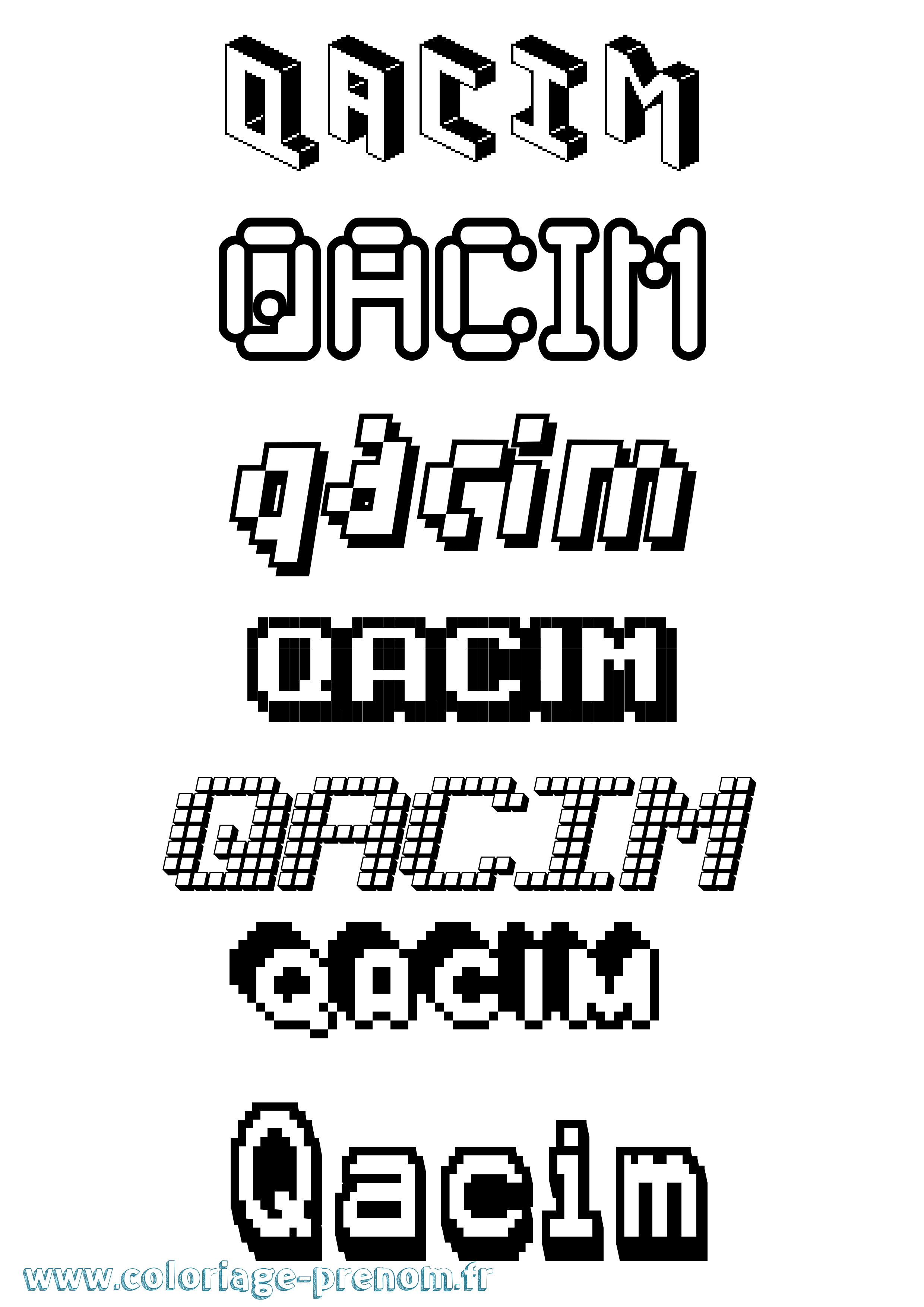Coloriage prénom Qacim Pixel