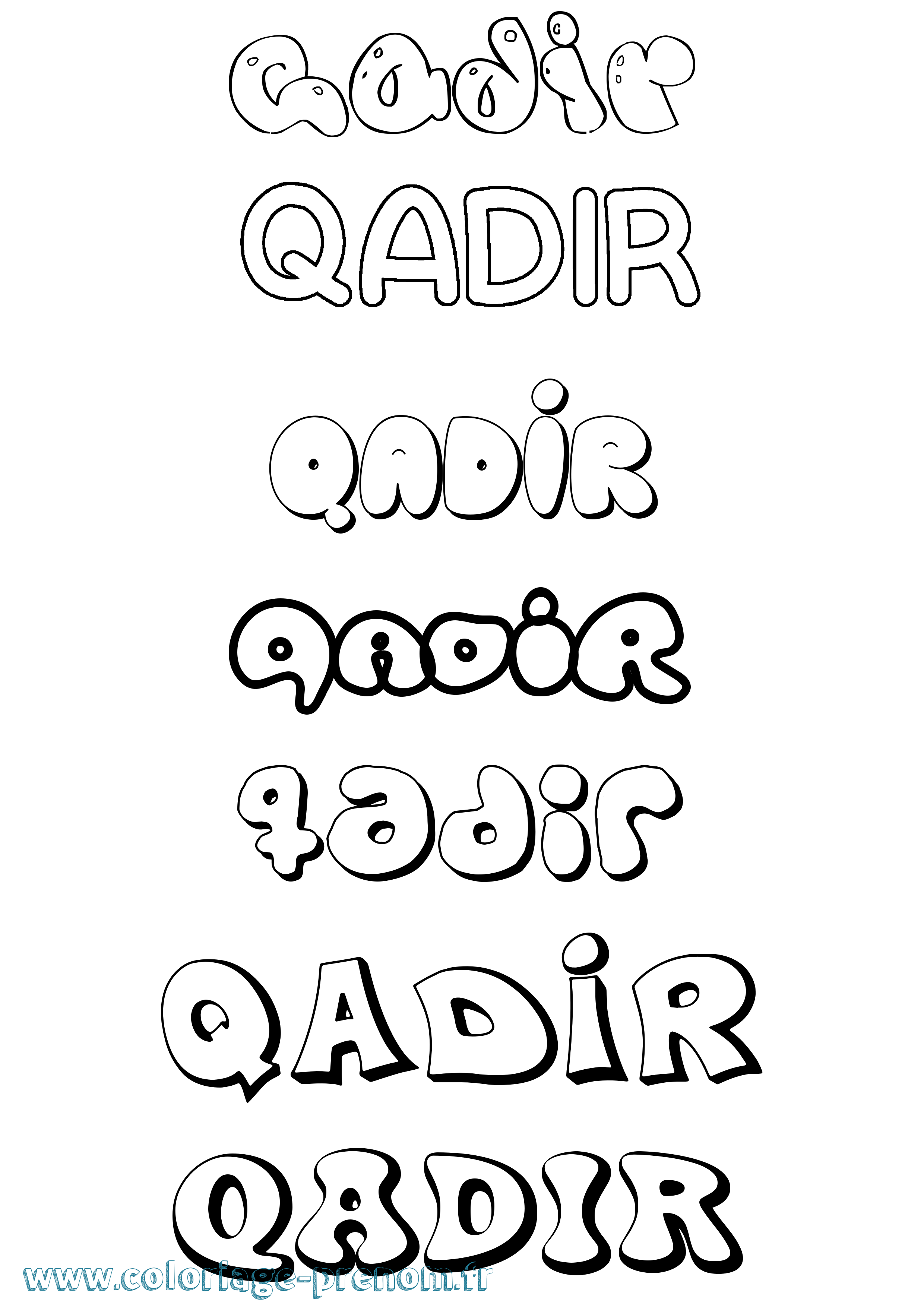Coloriage prénom Qadir Bubble