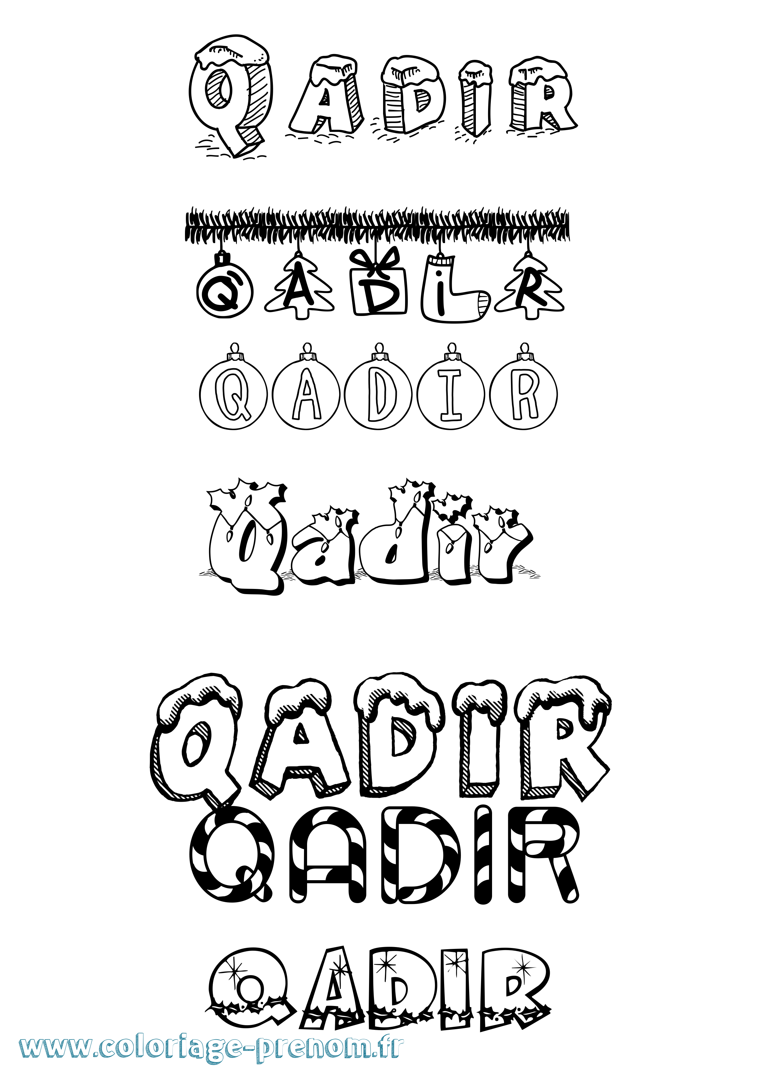 Coloriage prénom Qadir Noël