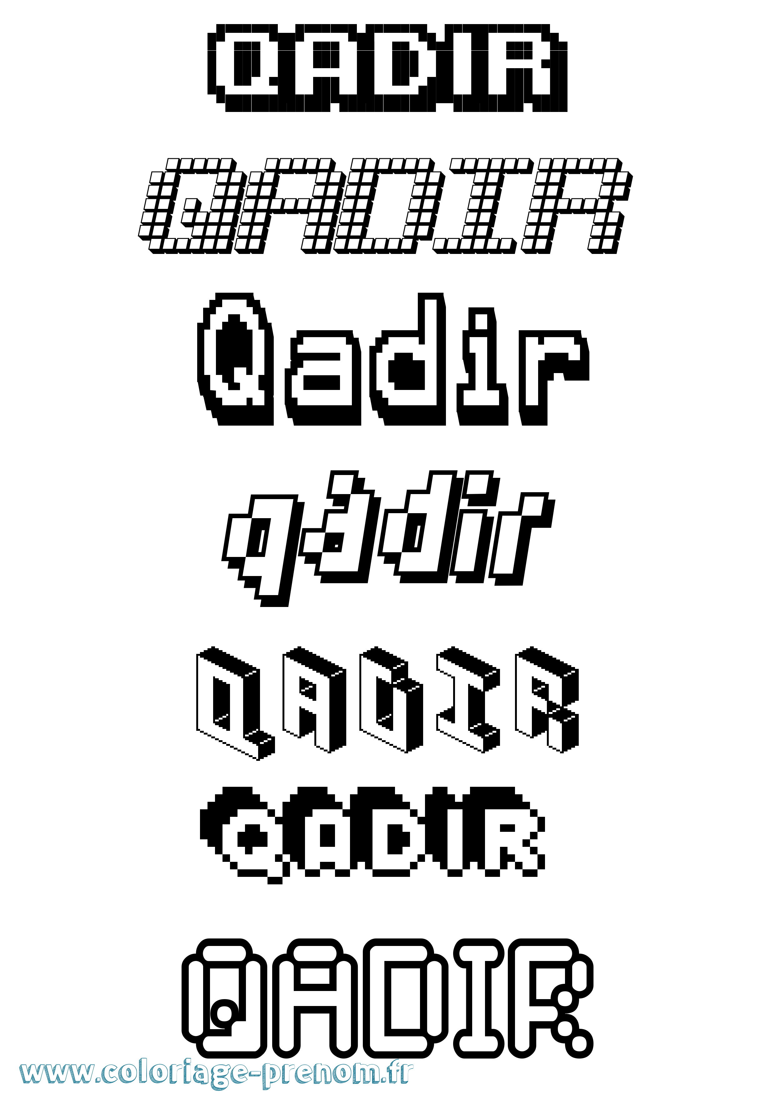 Coloriage prénom Qadir Pixel