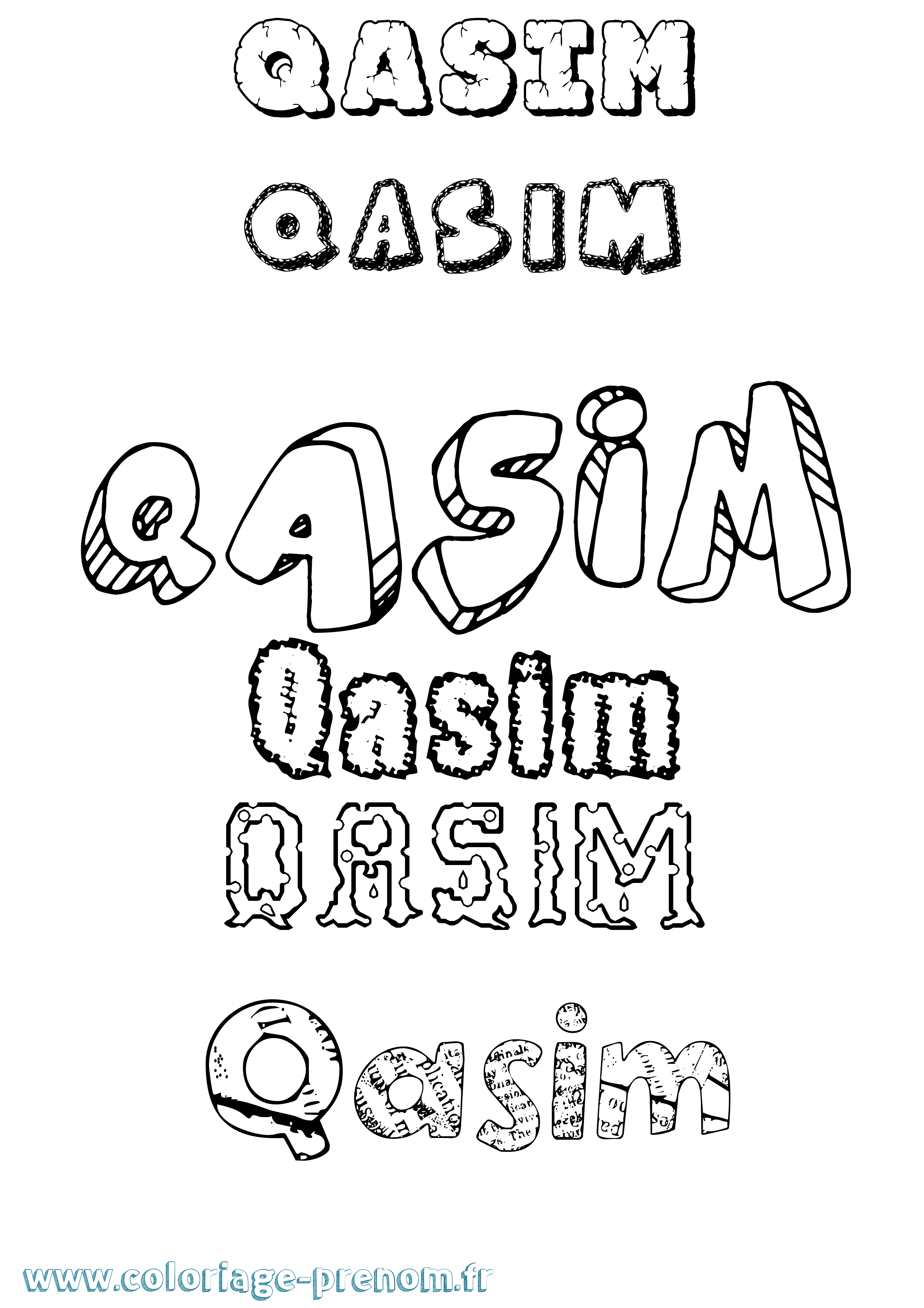Coloriage prénom Qasim Destructuré