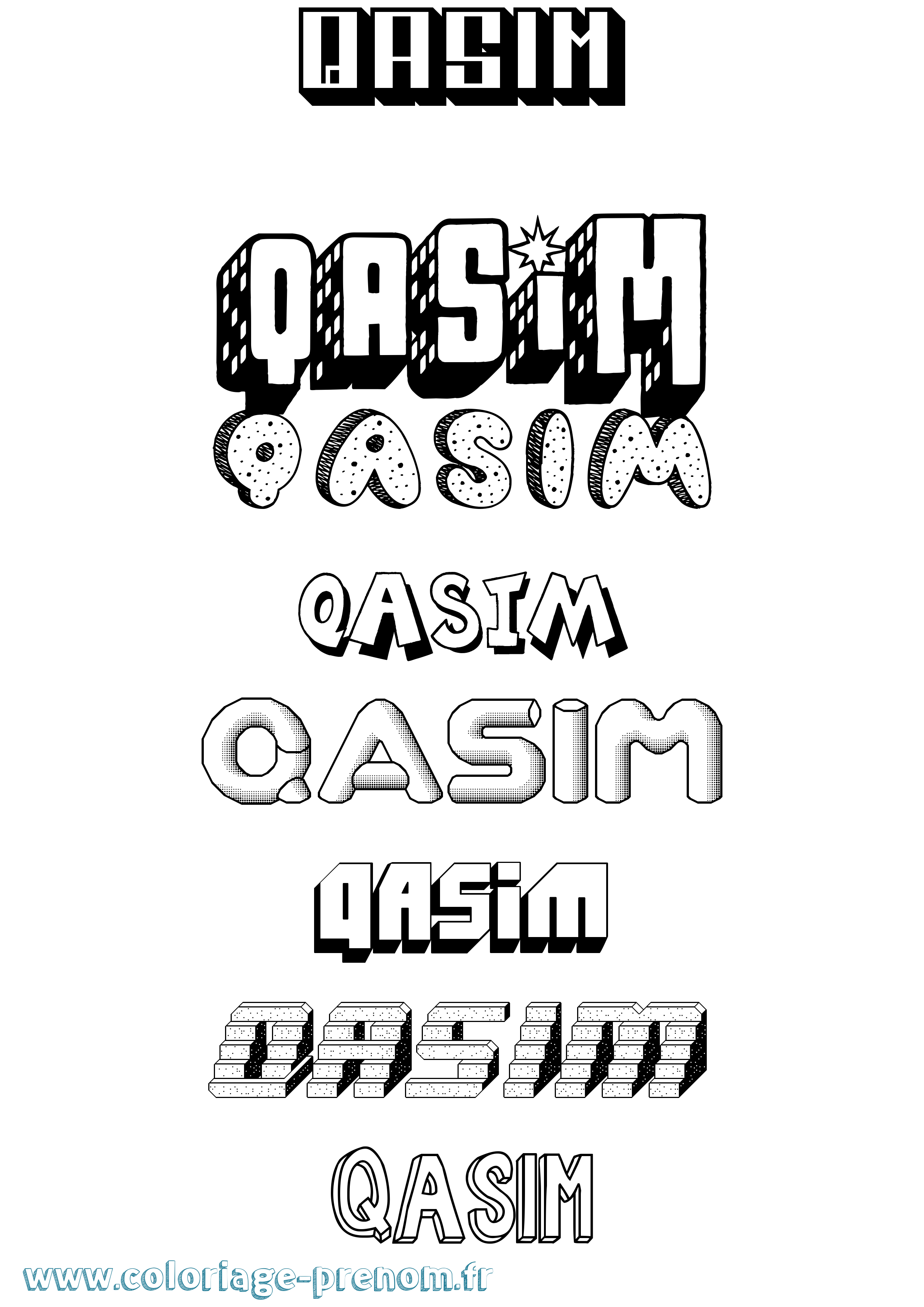 Coloriage prénom Qasim Effet 3D