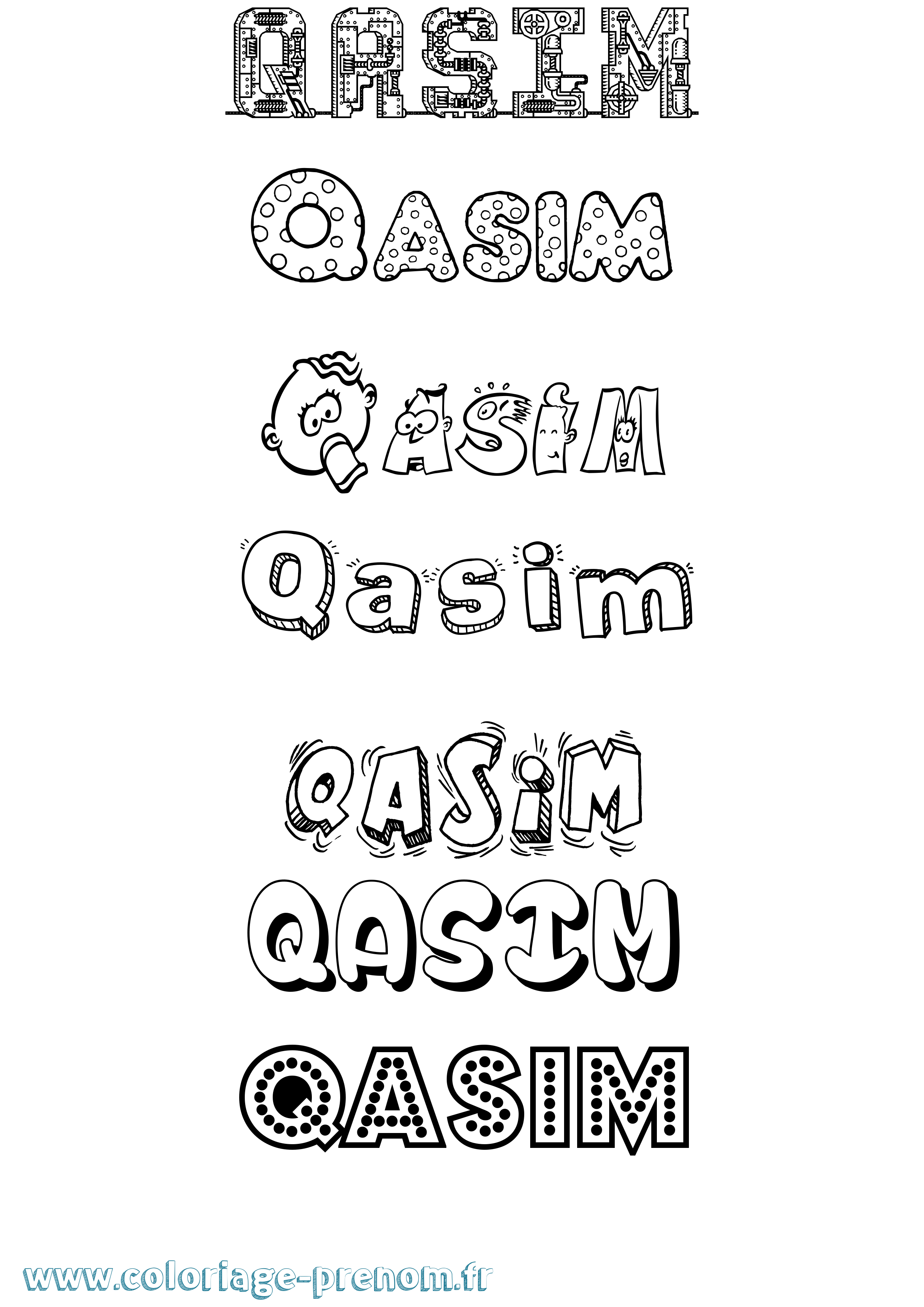 Coloriage prénom Qasim Fun