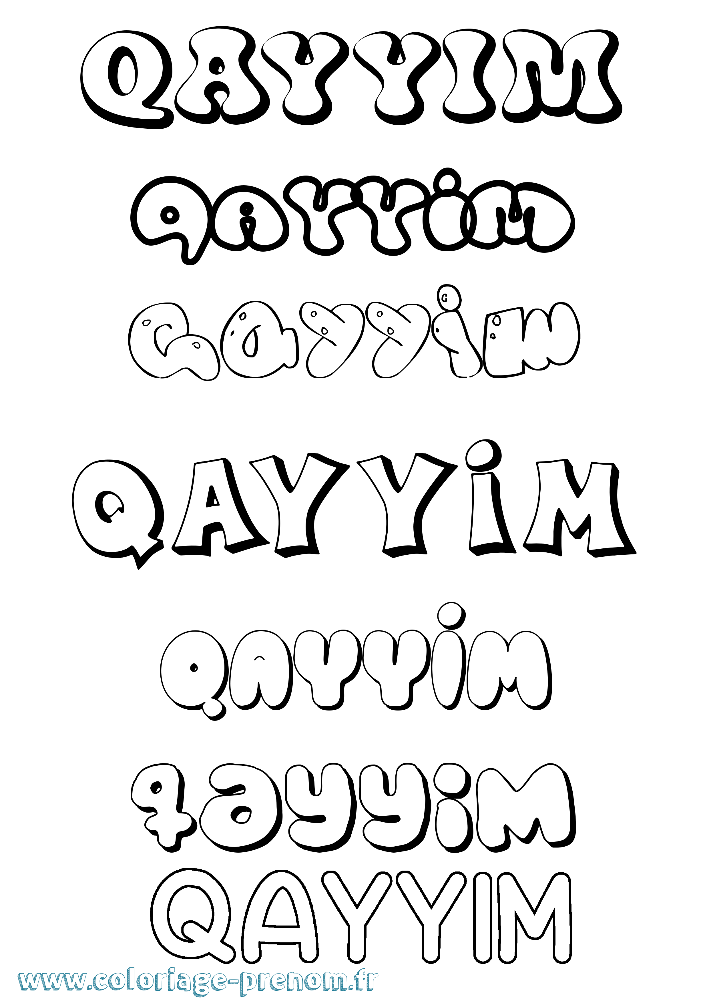Coloriage prénom Qayyim Bubble