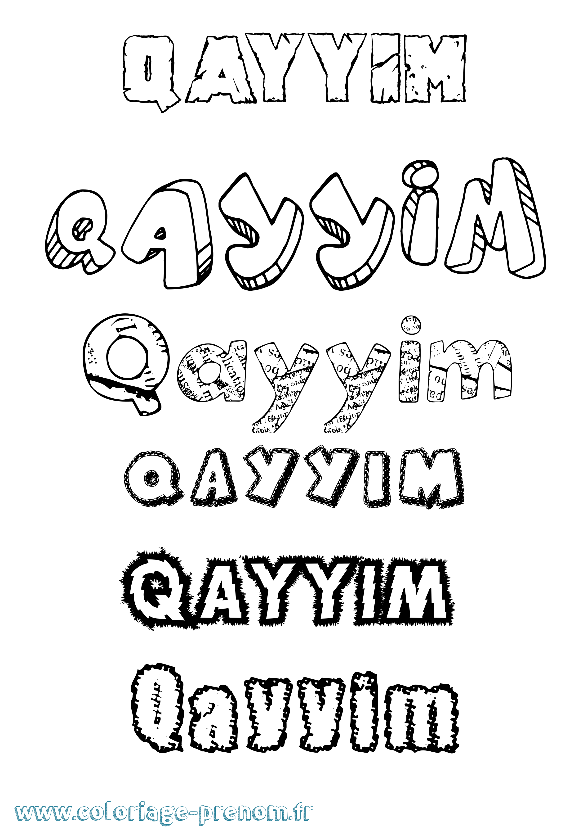 Coloriage prénom Qayyim Destructuré