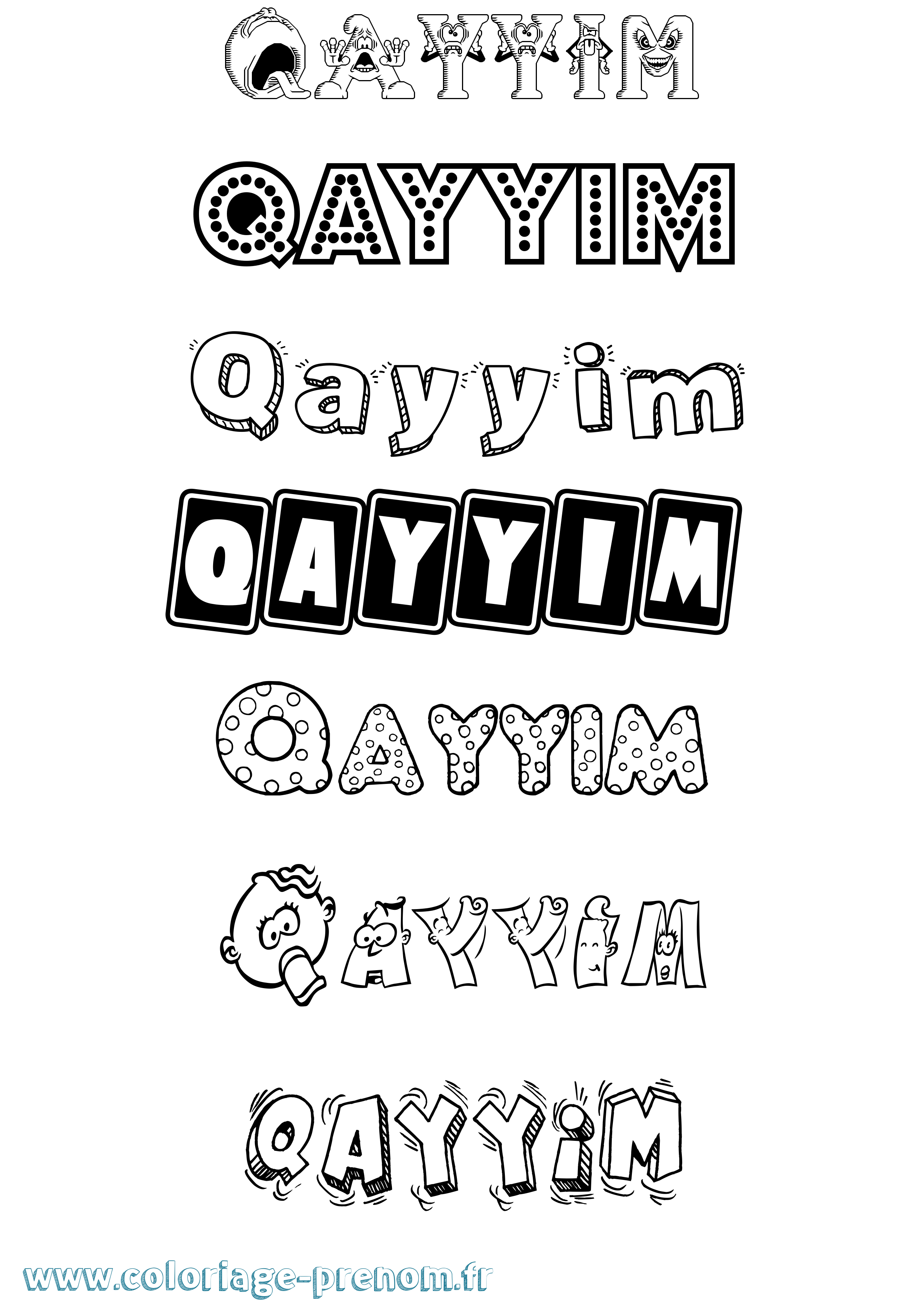 Coloriage prénom Qayyim Fun