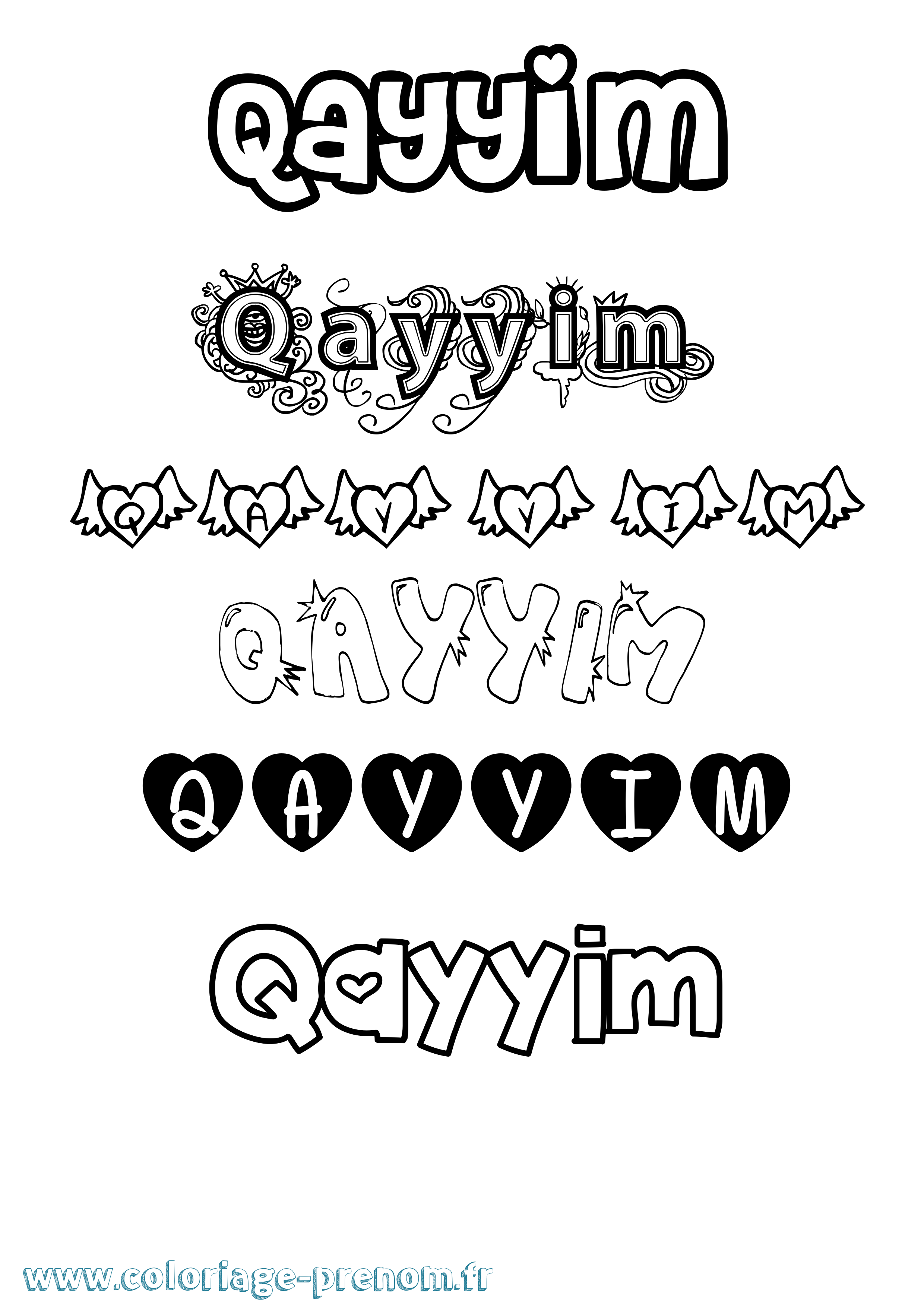 Coloriage prénom Qayyim Girly