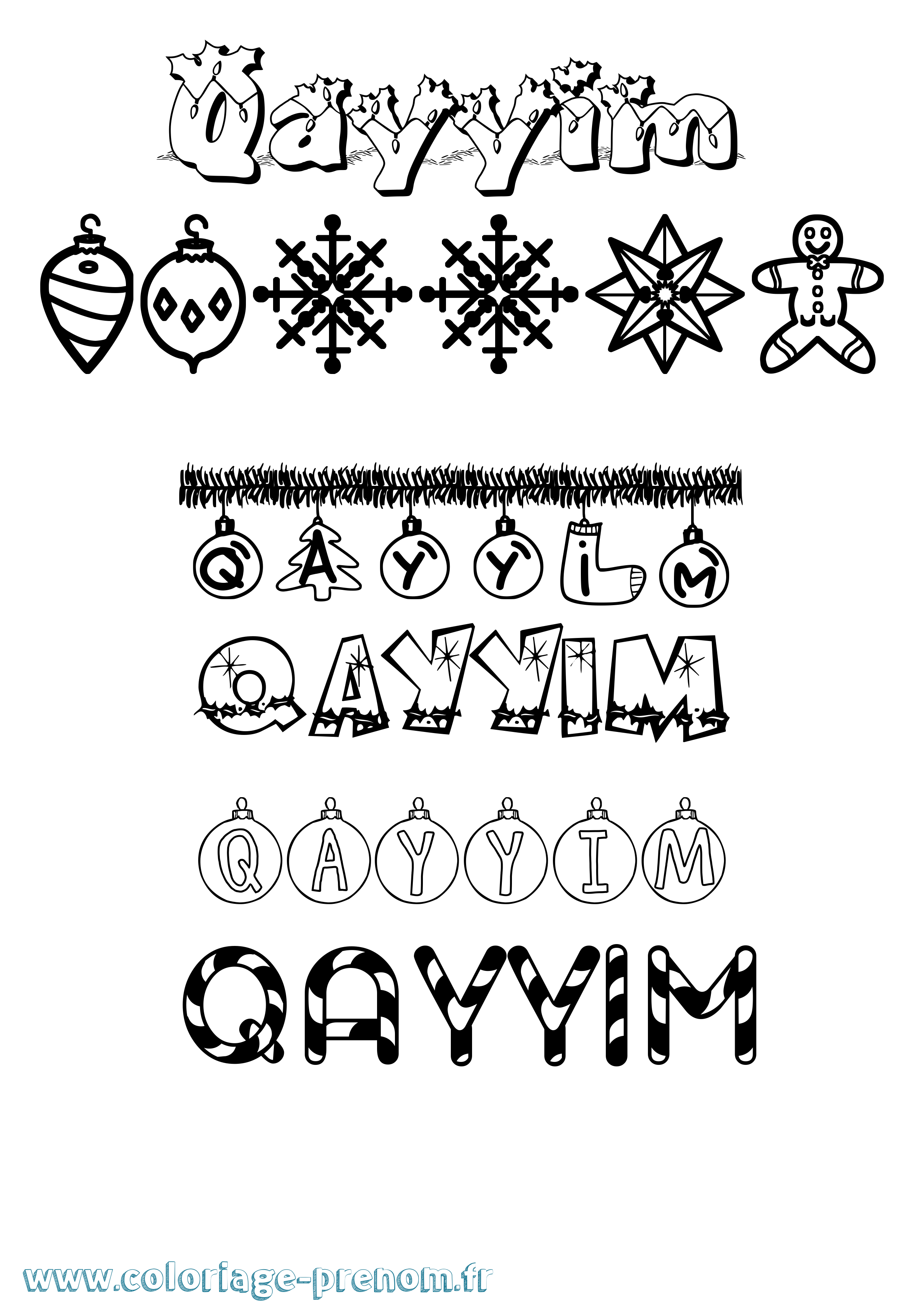 Coloriage prénom Qayyim Noël