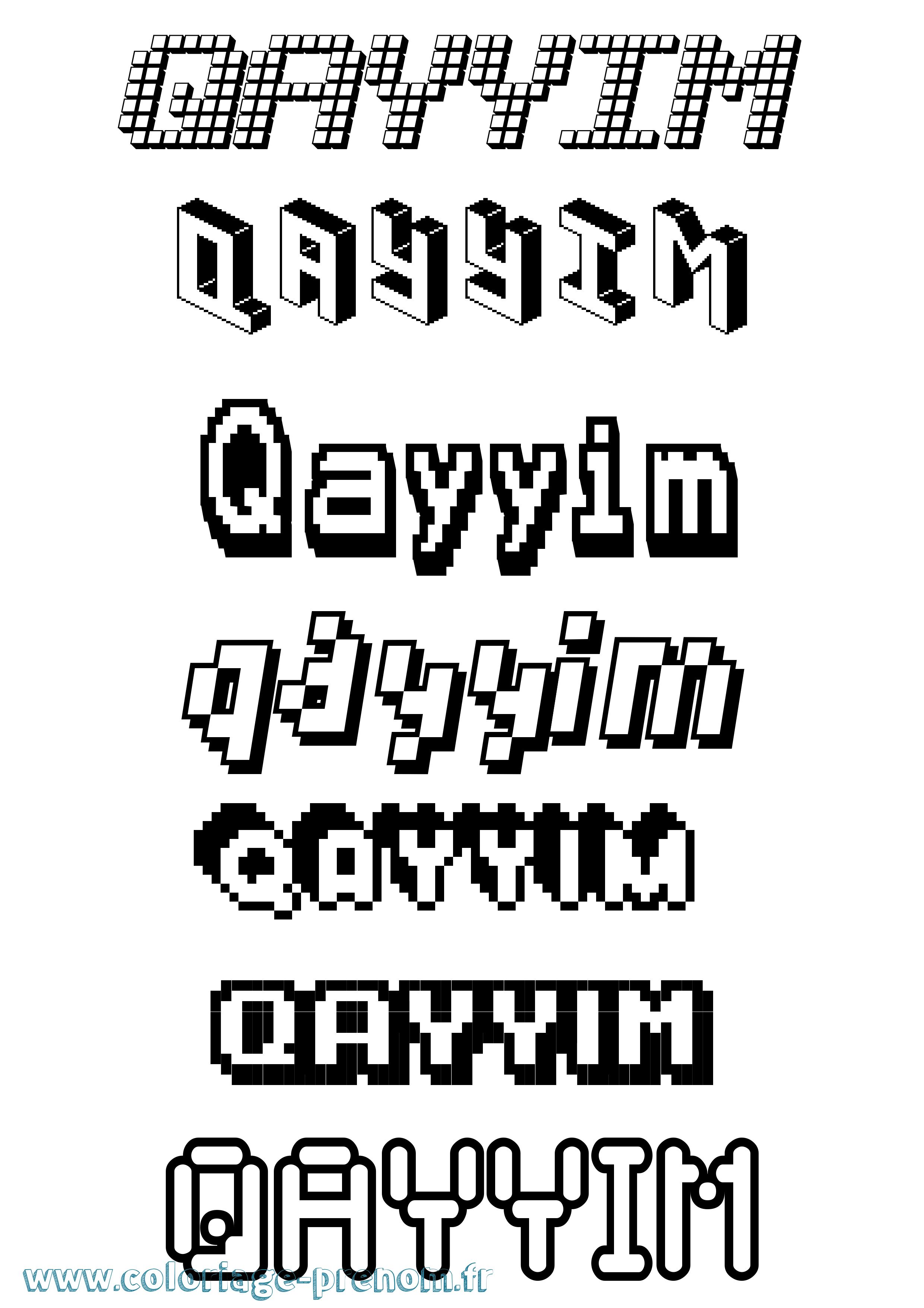 Coloriage prénom Qayyim Pixel