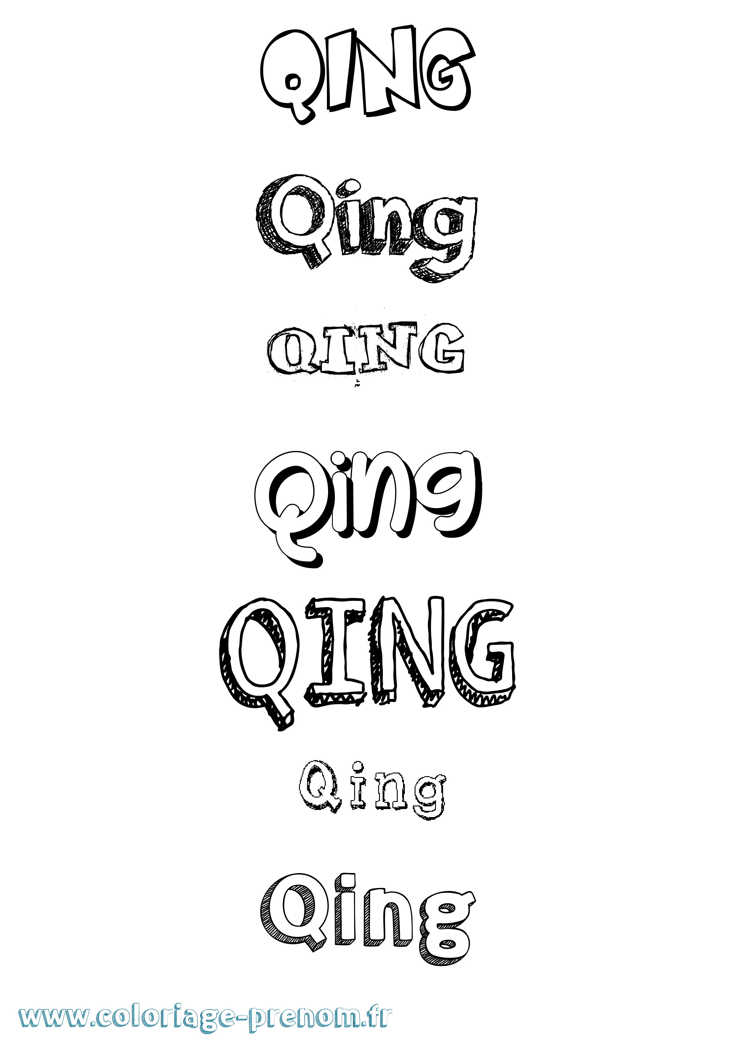 Coloriage prénom Qing Dessiné