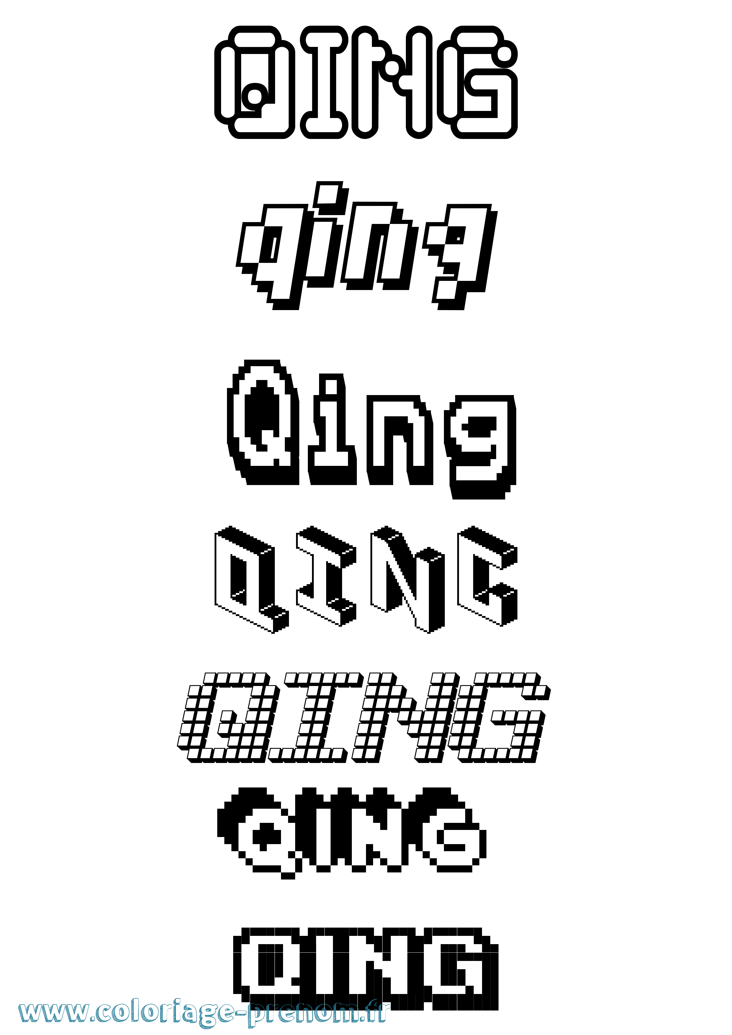 Coloriage prénom Qing Pixel