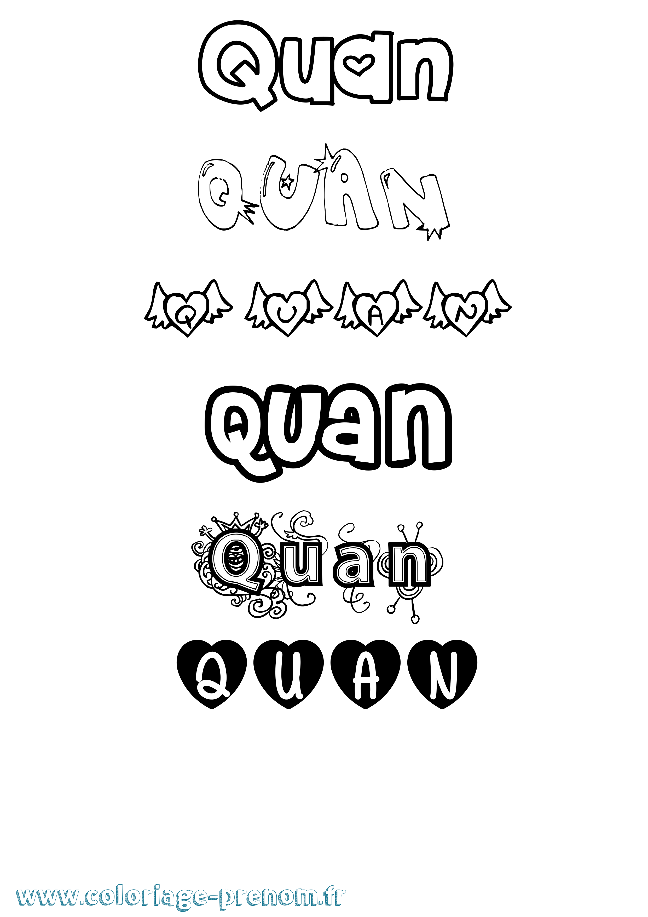 Coloriage Quan Girly Coloriage prénom Quan Girly