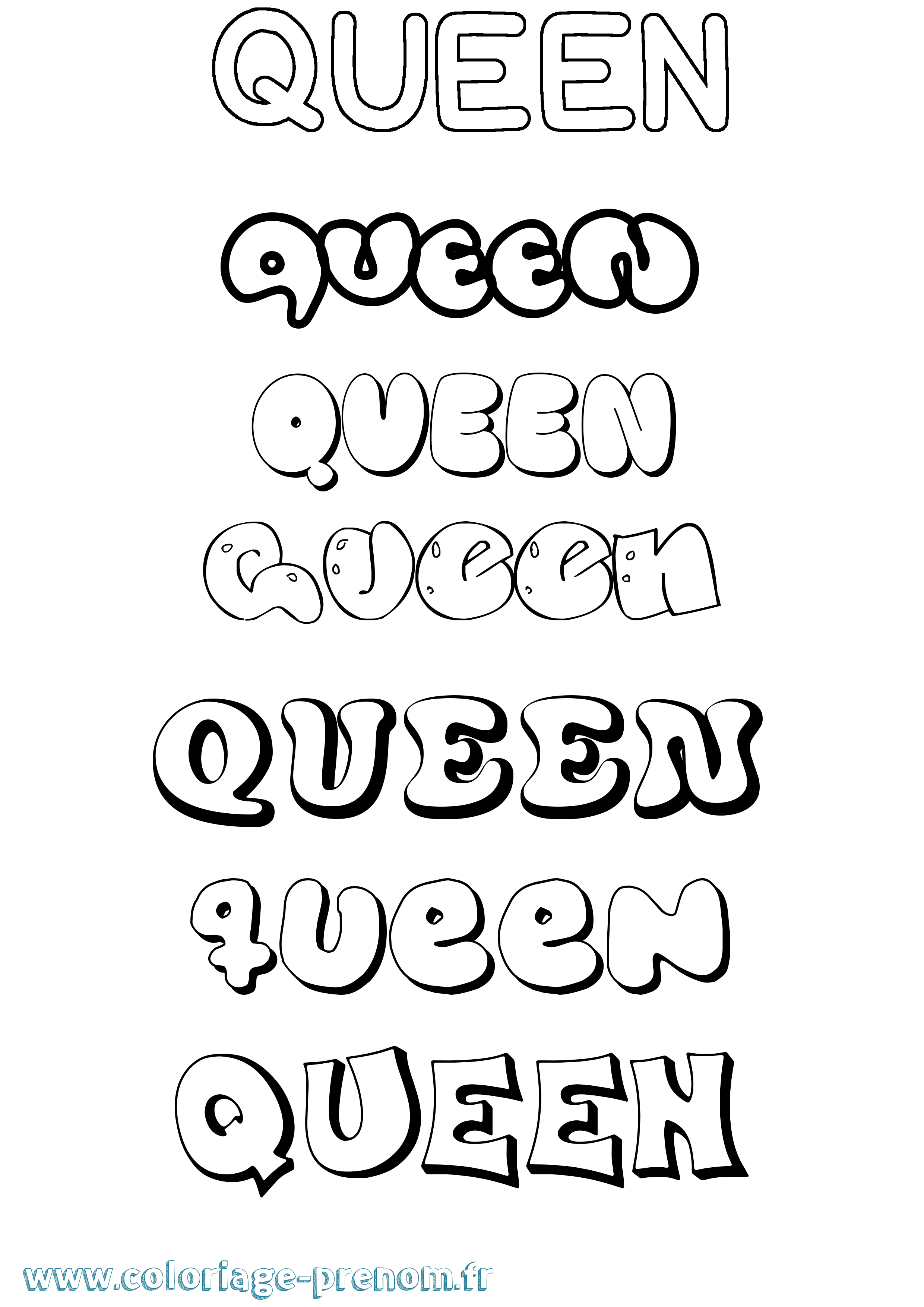 Coloriage prénom Queen Bubble