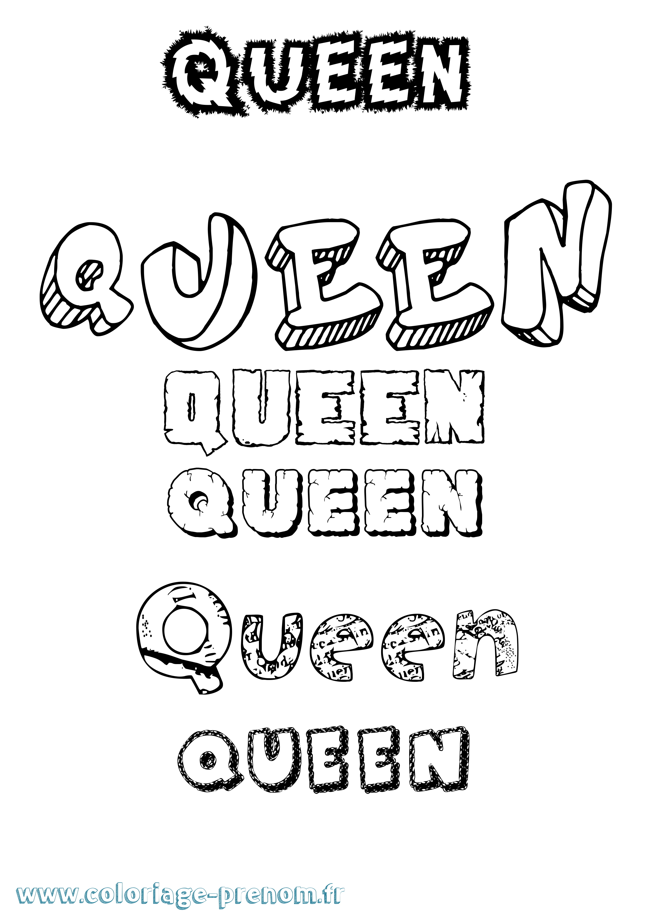 Coloriage prénom Queen Destructuré
